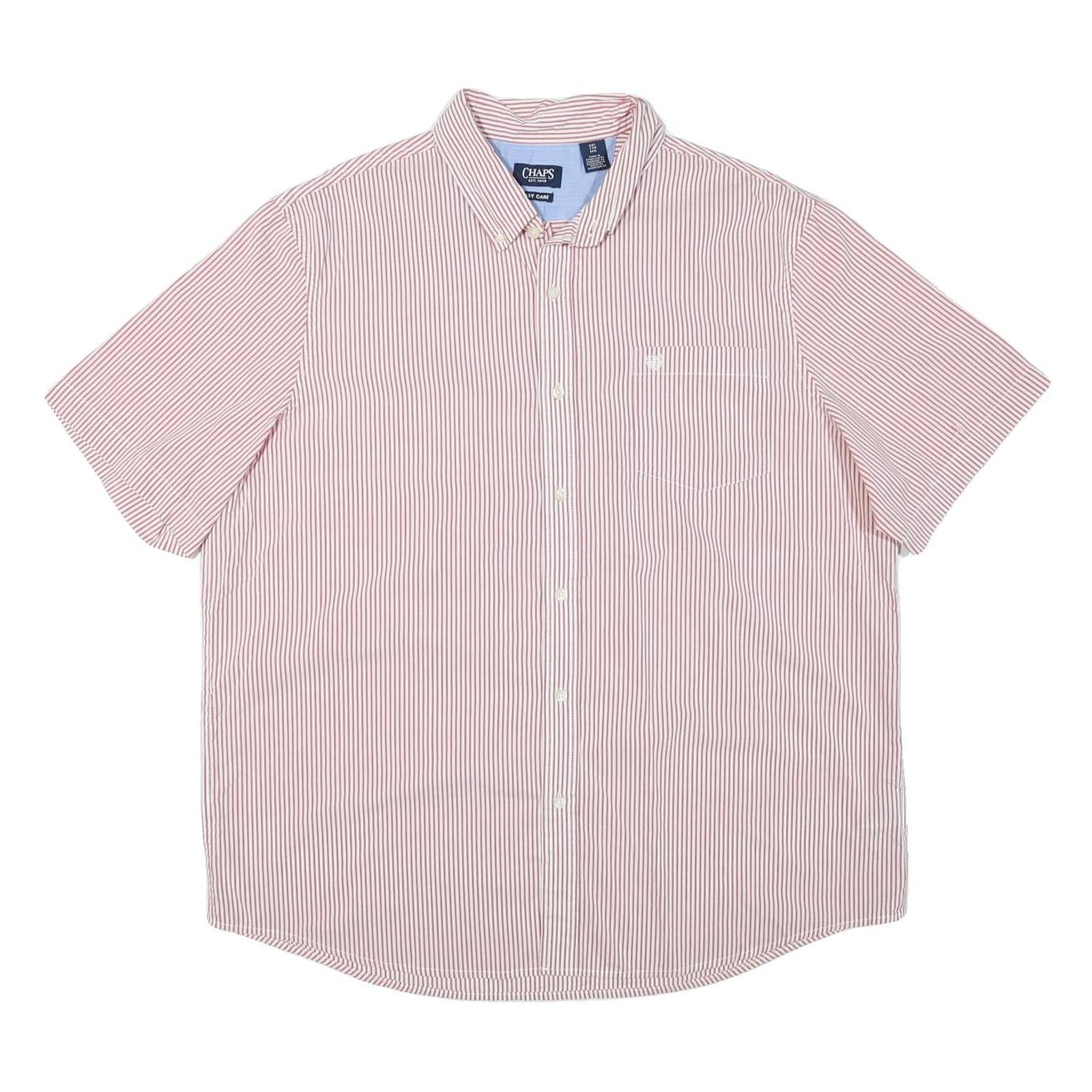 CHAPS Mens Red & White Striped Cotton Blend Shirt 2XL Button Down Short Sleeve Refurbished - N/A refurbished available on Cerqular
