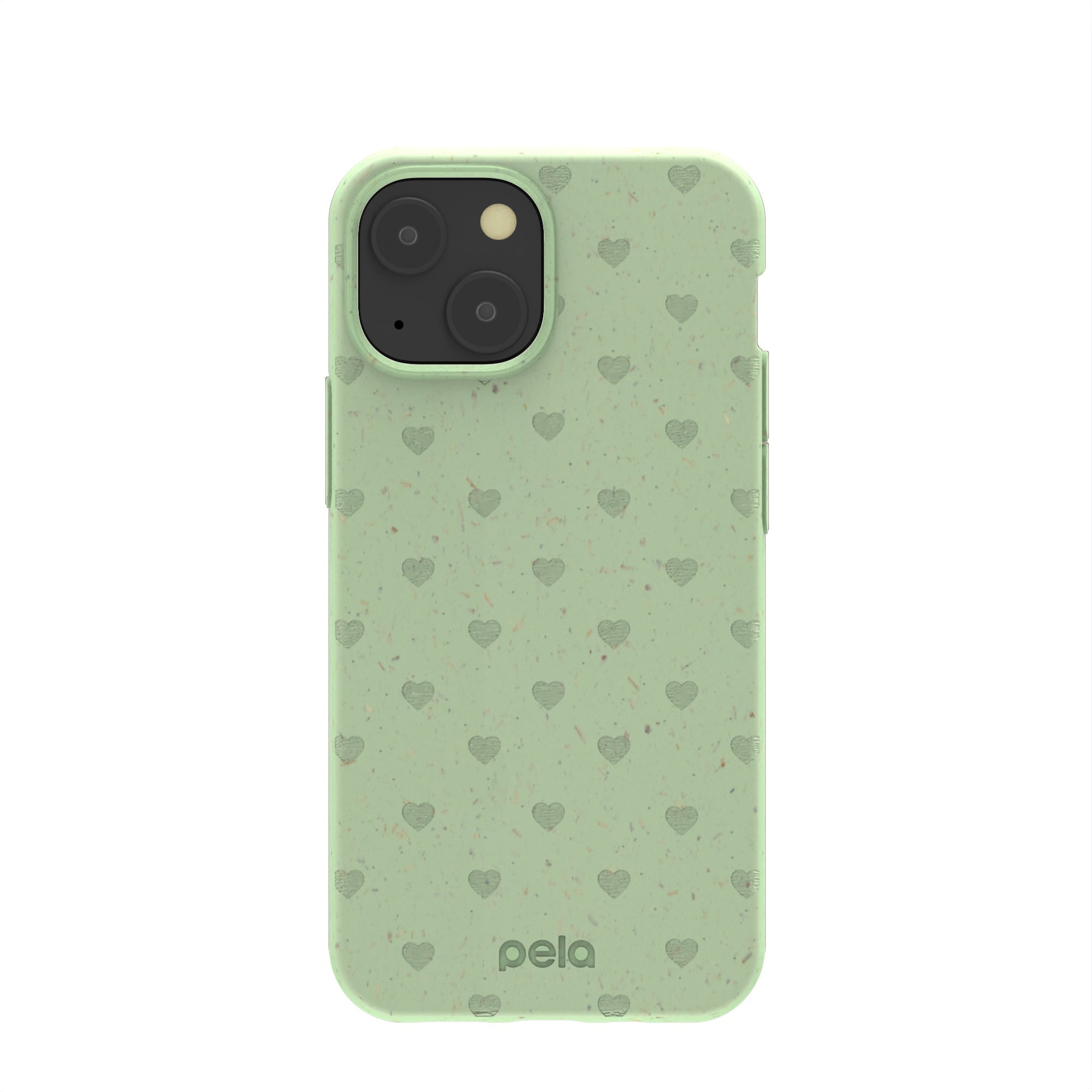 Sage Green Hearts iPhone 13 Mini Case Refurbished - Pela Case refurbished available on Cerqular