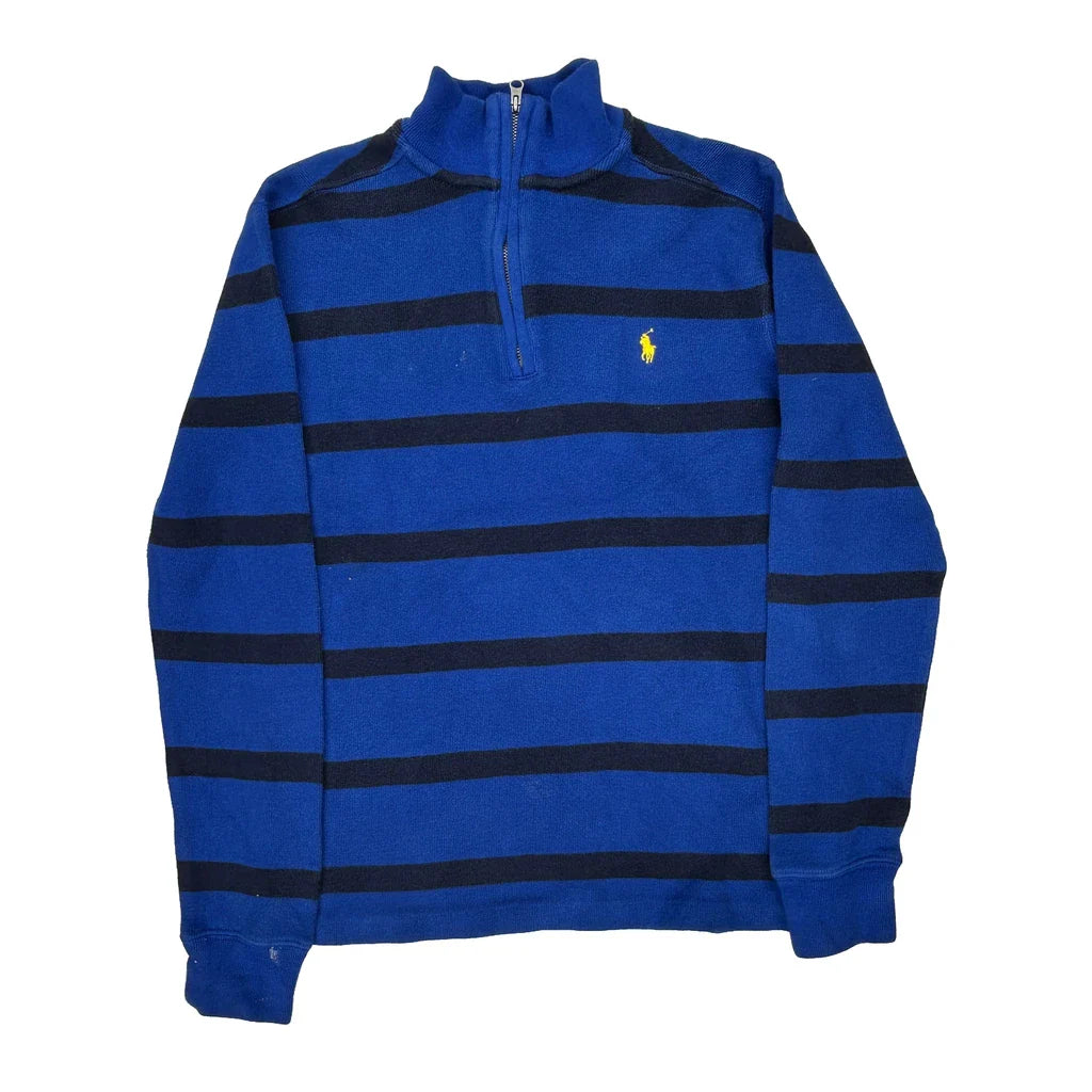 Age 10-12 Polo By Ralph Lauren Striped Rugby Shirt - Large Blue Cotton Refurbished - Thrifted (note: this is a term often used to describe second- refurbished available on Cerqular