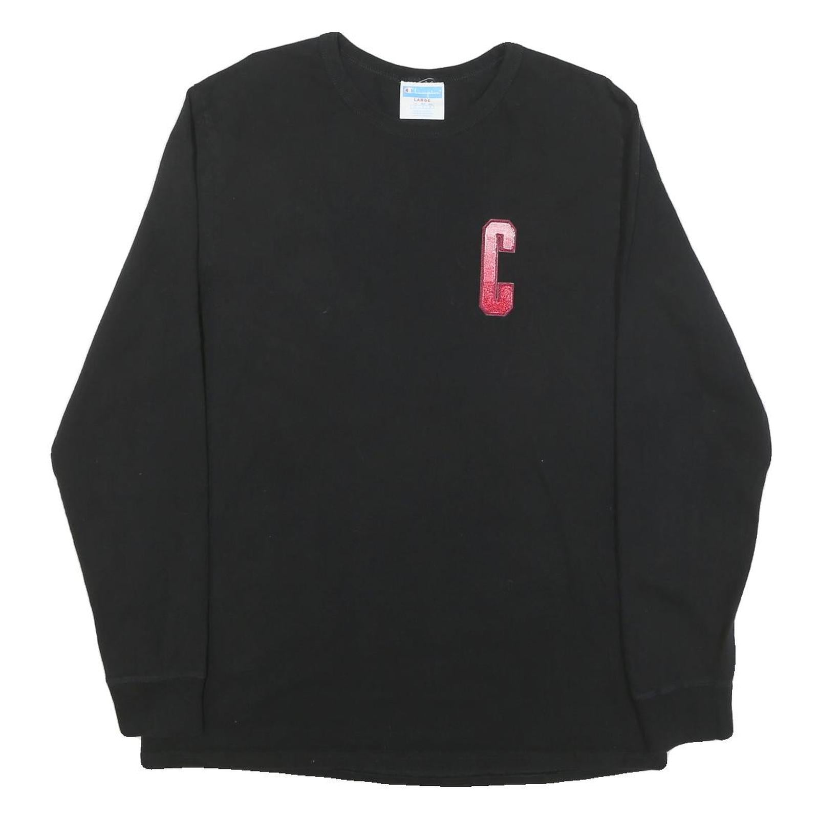 CHAMPION Mens Black Long Sleeve Crew Neck Cotton Blend L Logo T-Shirt Refurbished - N/A refurbished available on Cerqular