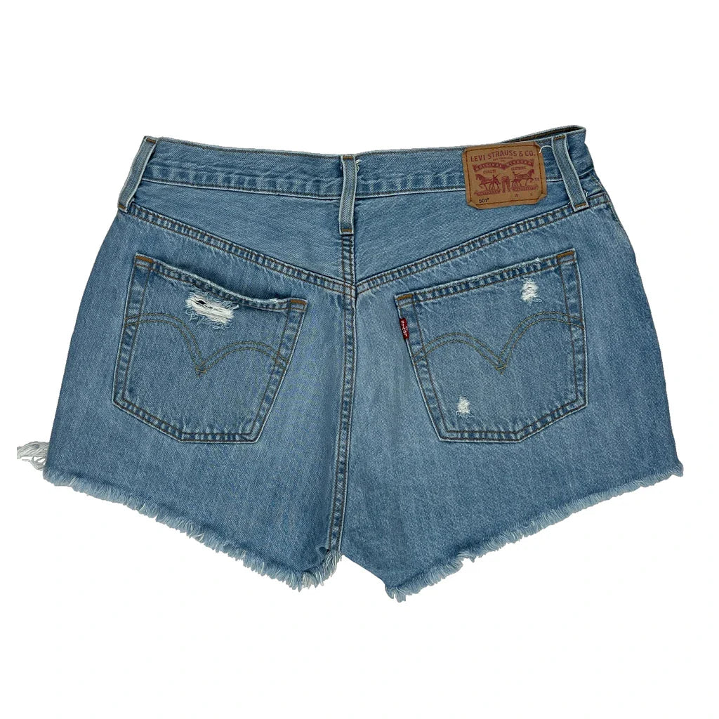 Levis Denim Shorts - 31W UK 12 Light Wash Cotton Refurbished - Thrifted (note: this is a term often used to describe second- refurbished available on Cerqular
