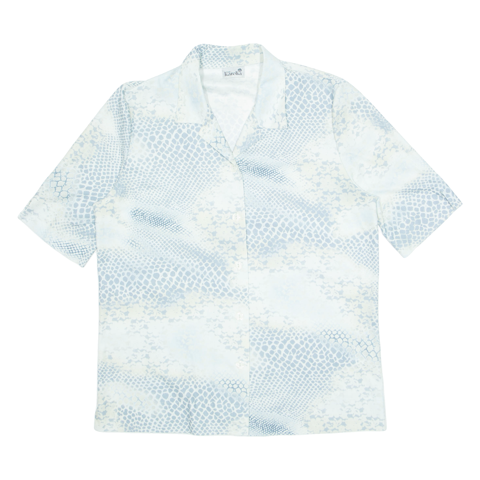 KARELIA Womens Printed Shirt Blue Collared Crazy Pattern M Refurbished - N/A refurbished available on Cerqular