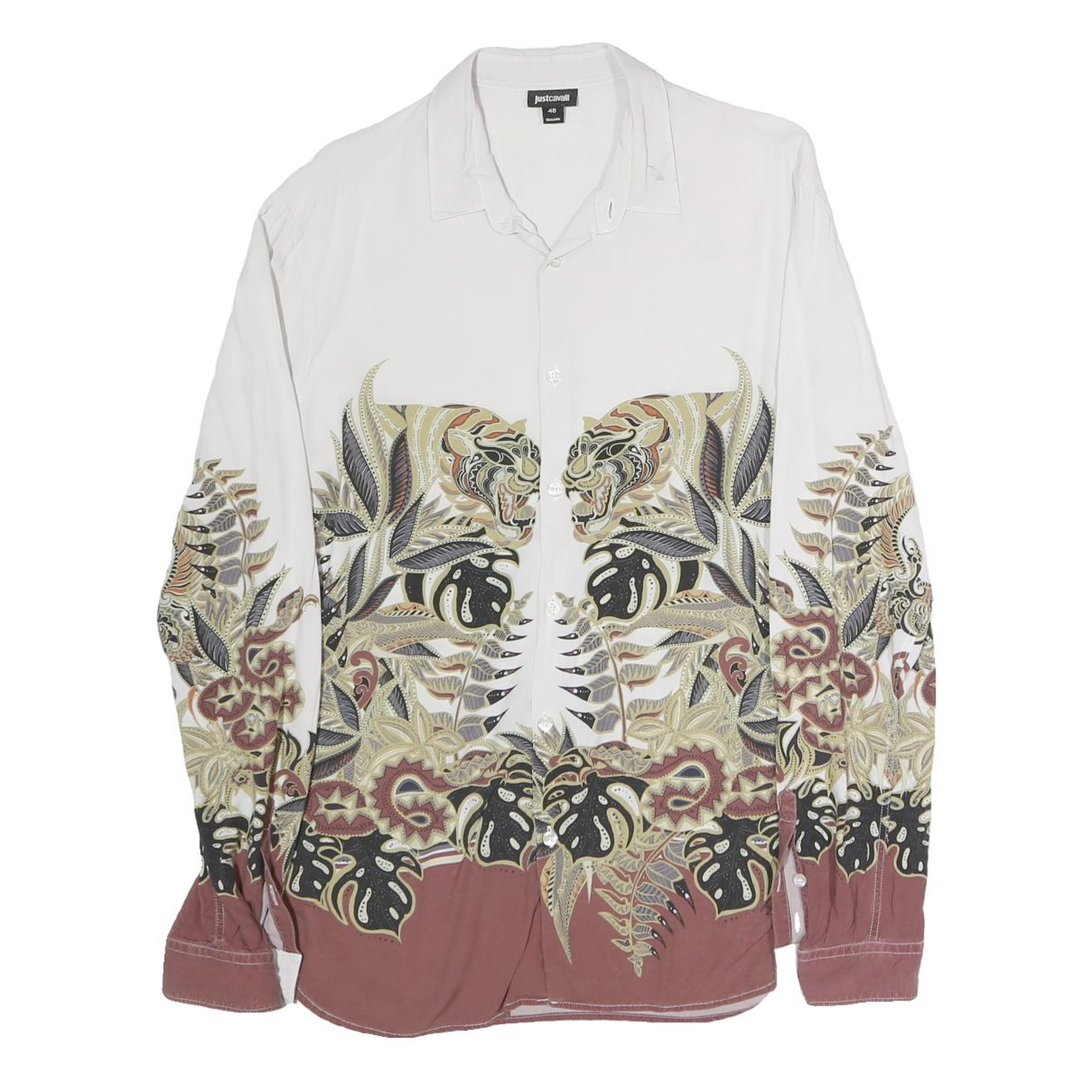 JUSTCAVALLI Mens White & Brown Floral Print Shirt M Stylish Designer Casual Wear Refurbished - N/A refurbished available on Cerqular