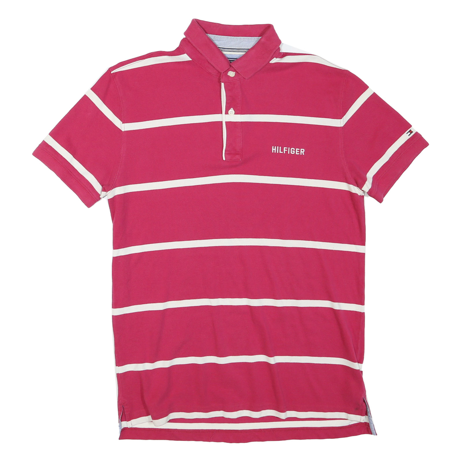 TOMMY HILFIGER Mens Pink & White Striped Short Sleeve Polo Shirt M Cotton Blend Refurbished - N/A refurbished available on Cerqular