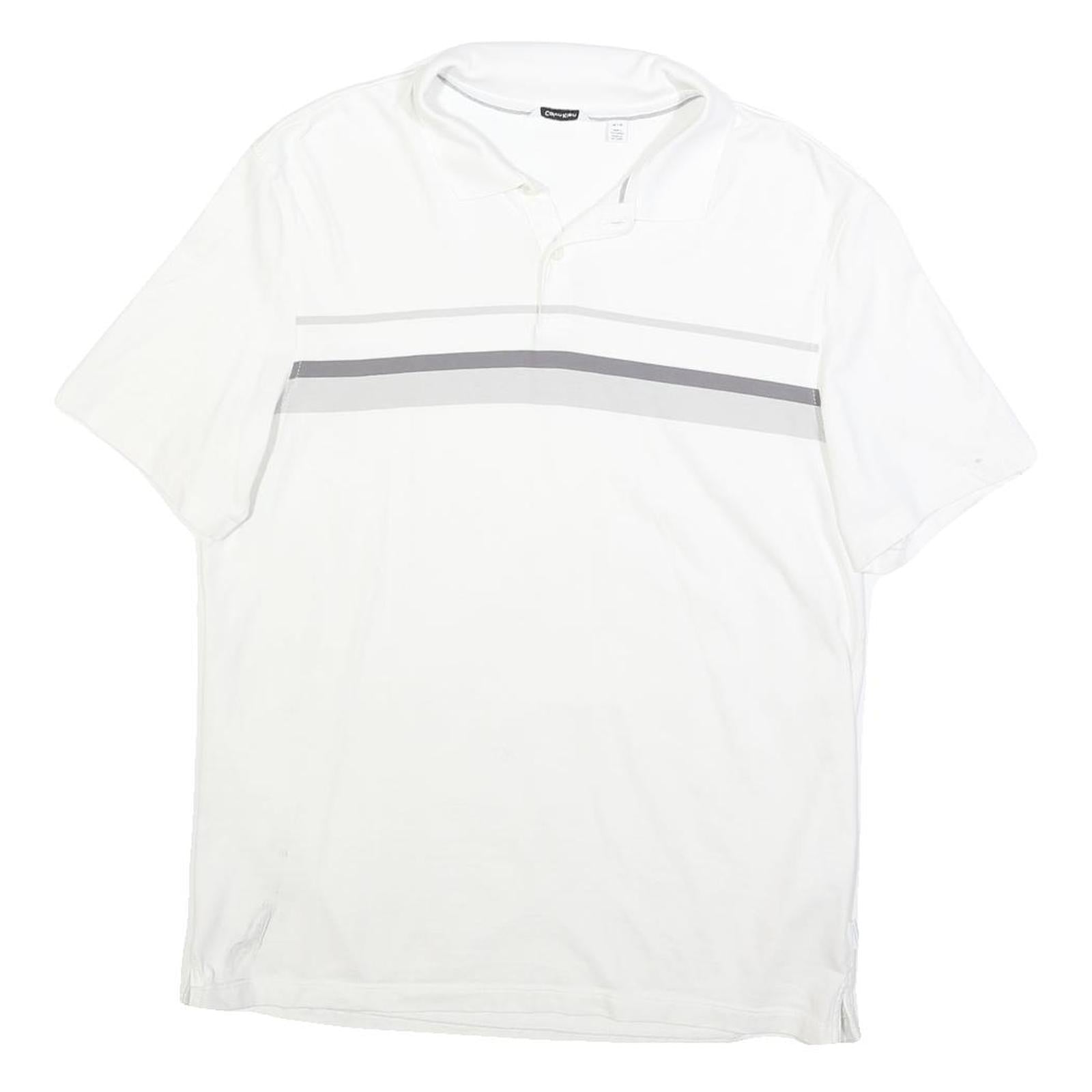 CALVIN KLEIN Mens White Polo Shirt M Cotton Blend Grey Striped Short Sleeve Refurbished - N/A refurbished available on Cerqular