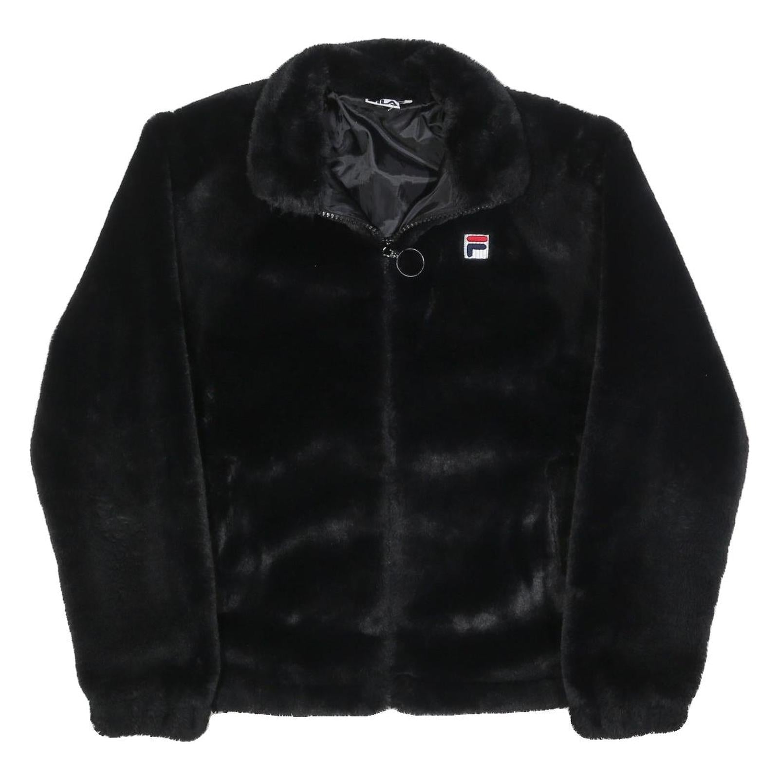 FILA Womens Black Faux Fur Jacket M Polyester Blend Zip Logo Casual Refurbished - N/A refurbished available on Cerqular