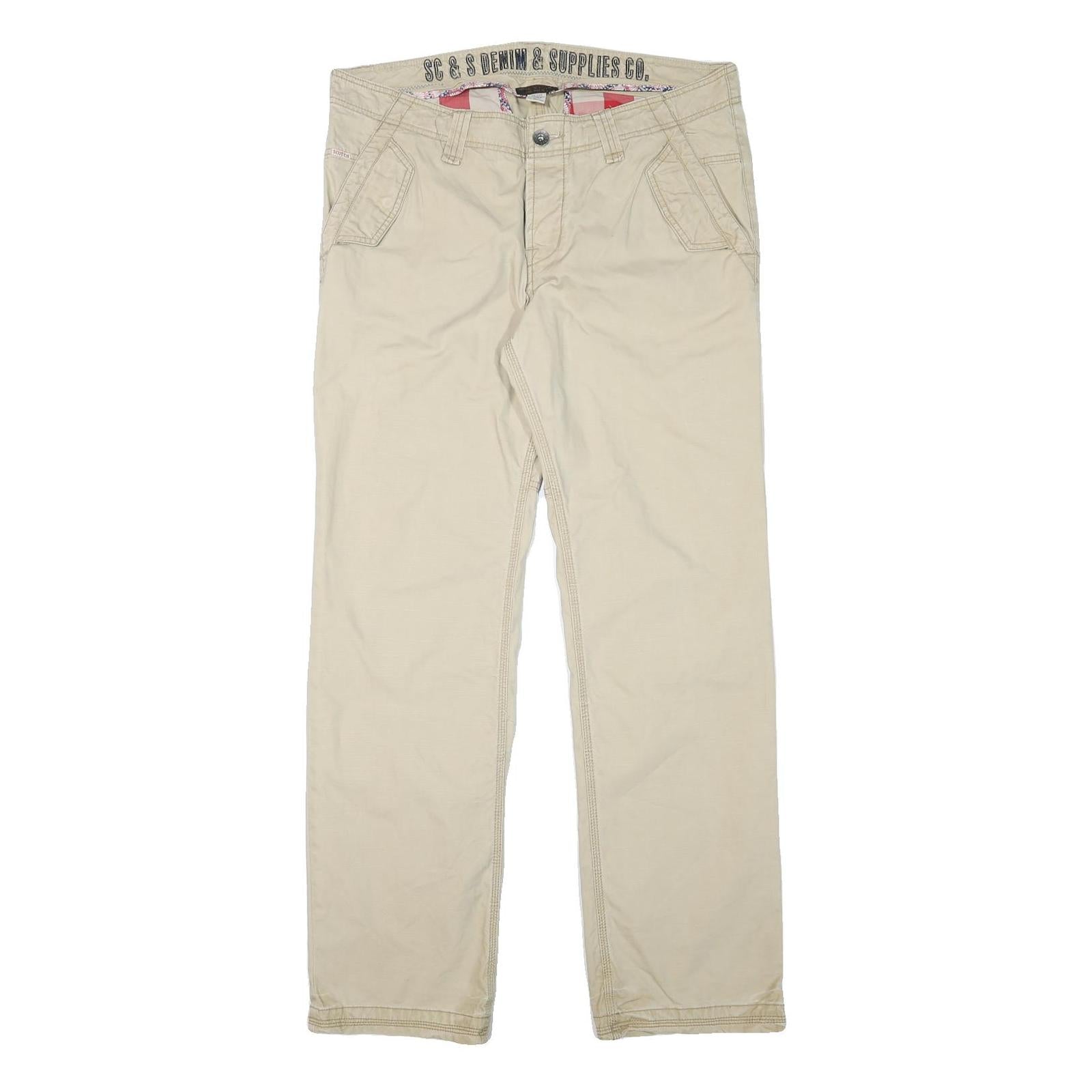 SCOTCH VINTAGE Mens Cotton Blend Beige Regular Fit Straight Leg Trousers W38 L33 Refurbished - N/A refurbished available on Cerqular