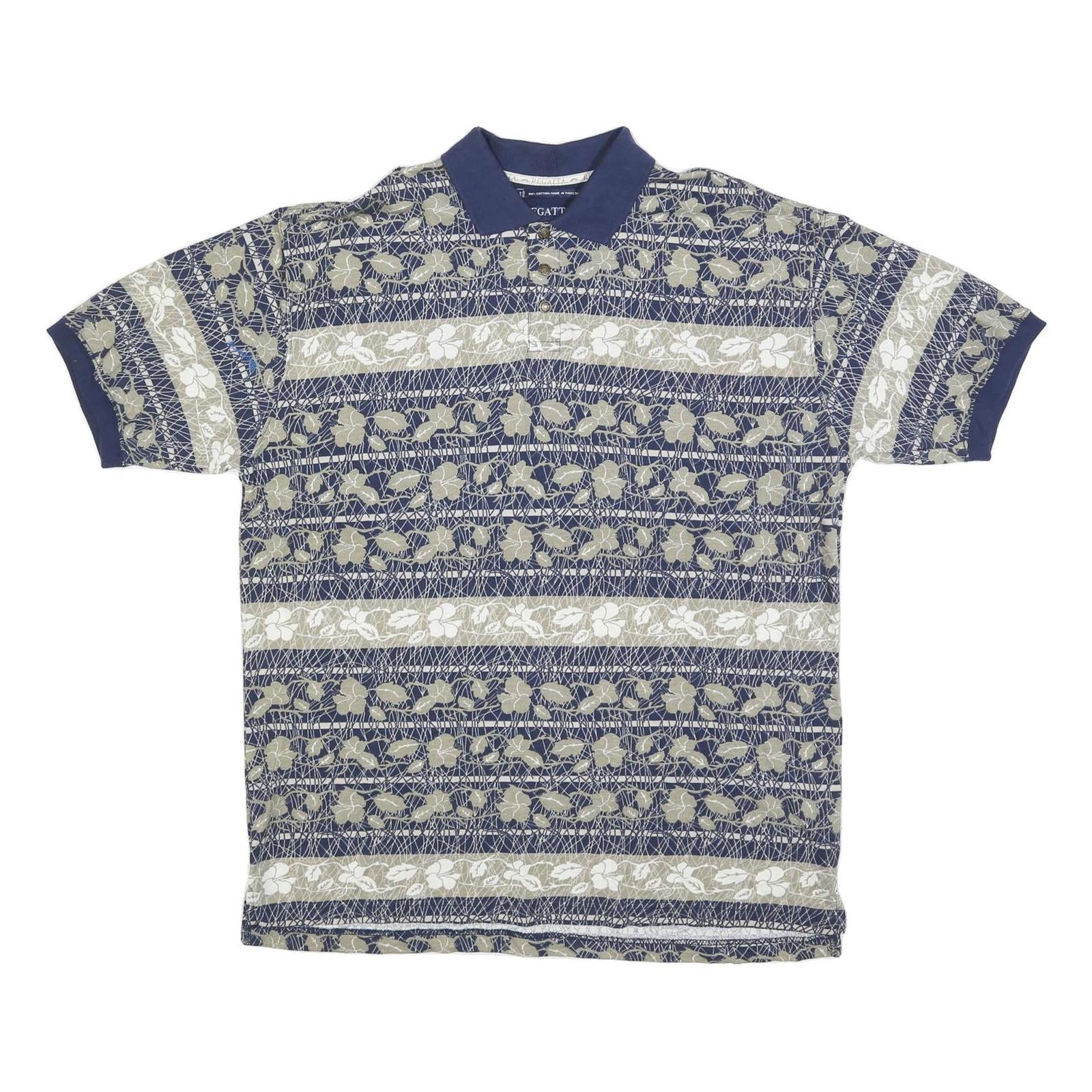 REGATTA Mens Blue & Beige Floral Short Sleeve Polo Shirt L Cotton Blend Casual Refurbished - N/A refurbished available on Cerqular