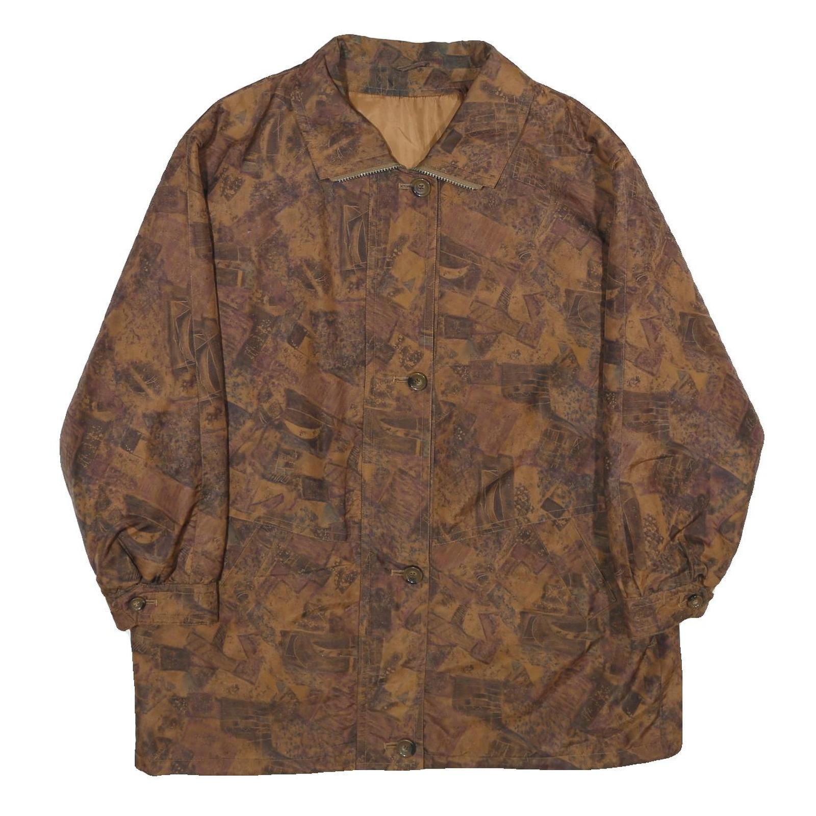 Womens Brown Abstract Print Jacket XL Woven Zip Long Sleeve Casual Outerwear Refurbished - N/A refurbished available on Cerqular