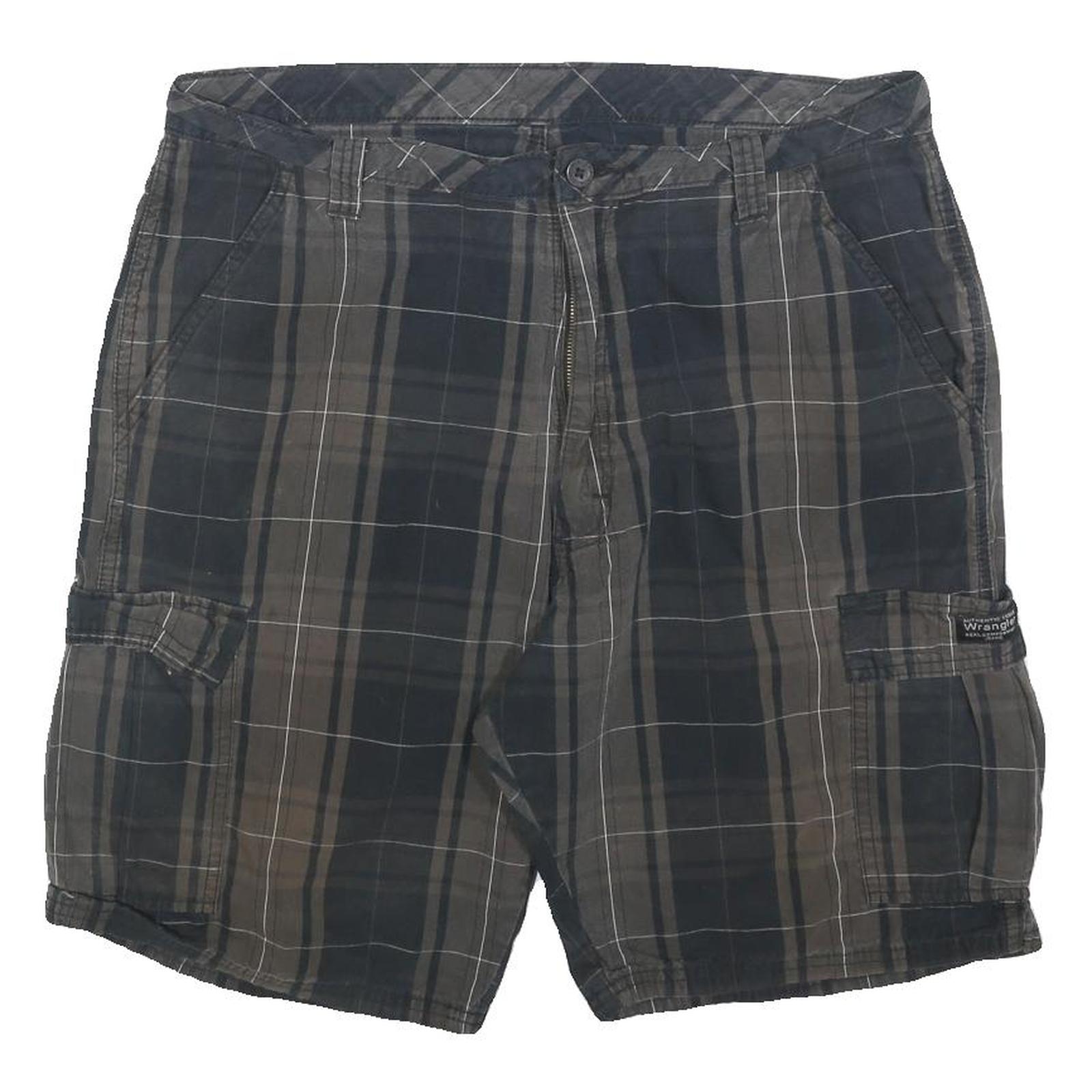 WRANGLER Mens Casual Shorts Blue & Brown Plaid L W36 Cargo Pockets Refurbished - N/A refurbished available on Cerqular