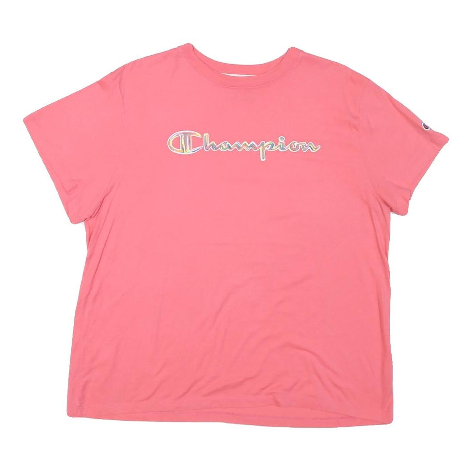 CHAMPION Womens Pink XL Graphic T-Shirt Short Sleeve Crew Neck Cotton Blend Refurbished - N/A refurbished available on Cerqular
