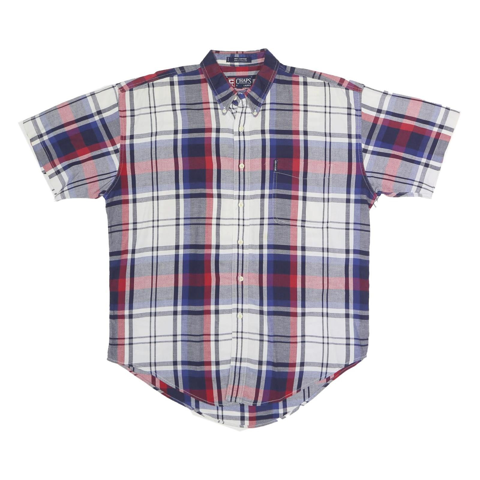 CHAPS RALPH LAUREN Mens Blue & Red Check Shirt L Casual Cotton Short Sleeve Refurbished - N/A refurbished available on Cerqular