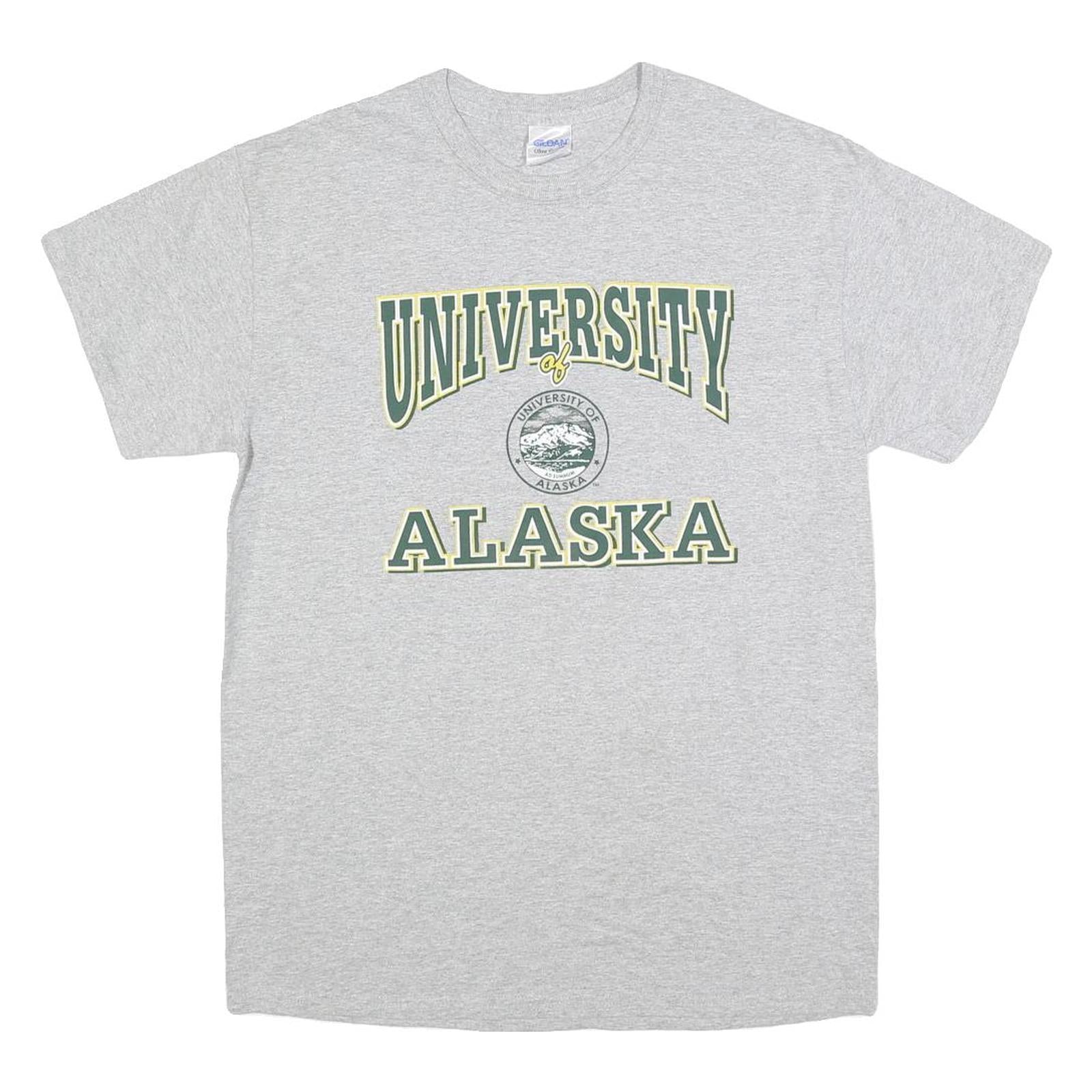 GILDAN Mens Grey University of Alaska Graphic T-Shirt M Short Sleeve Crew Neck Refurbished - N/A refurbished available on Cerqular