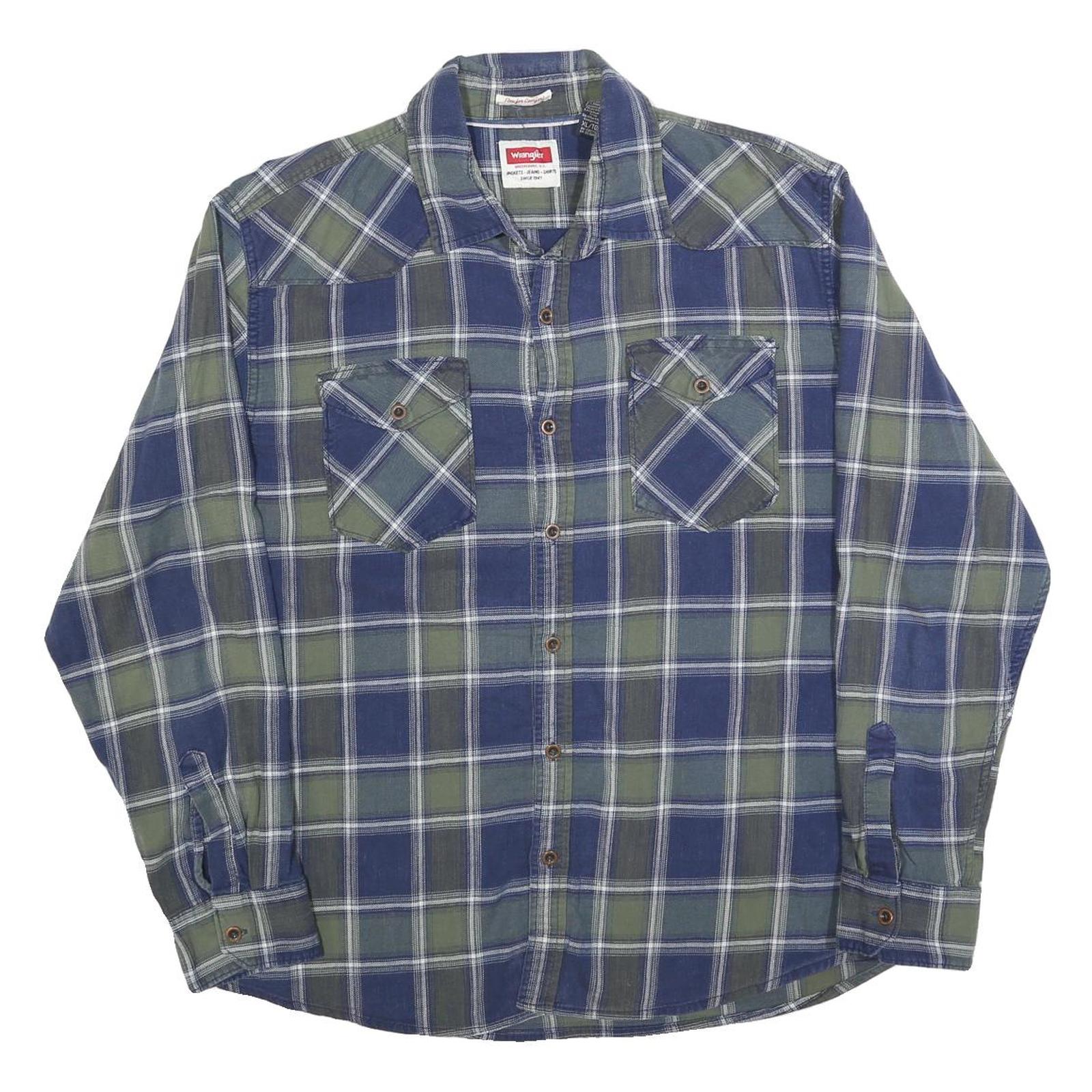 WRANGLER Mens Blue & Green Check Shirt XL Cotton Blend Classic Casual Refurbished - N/A refurbished available on Cerqular
