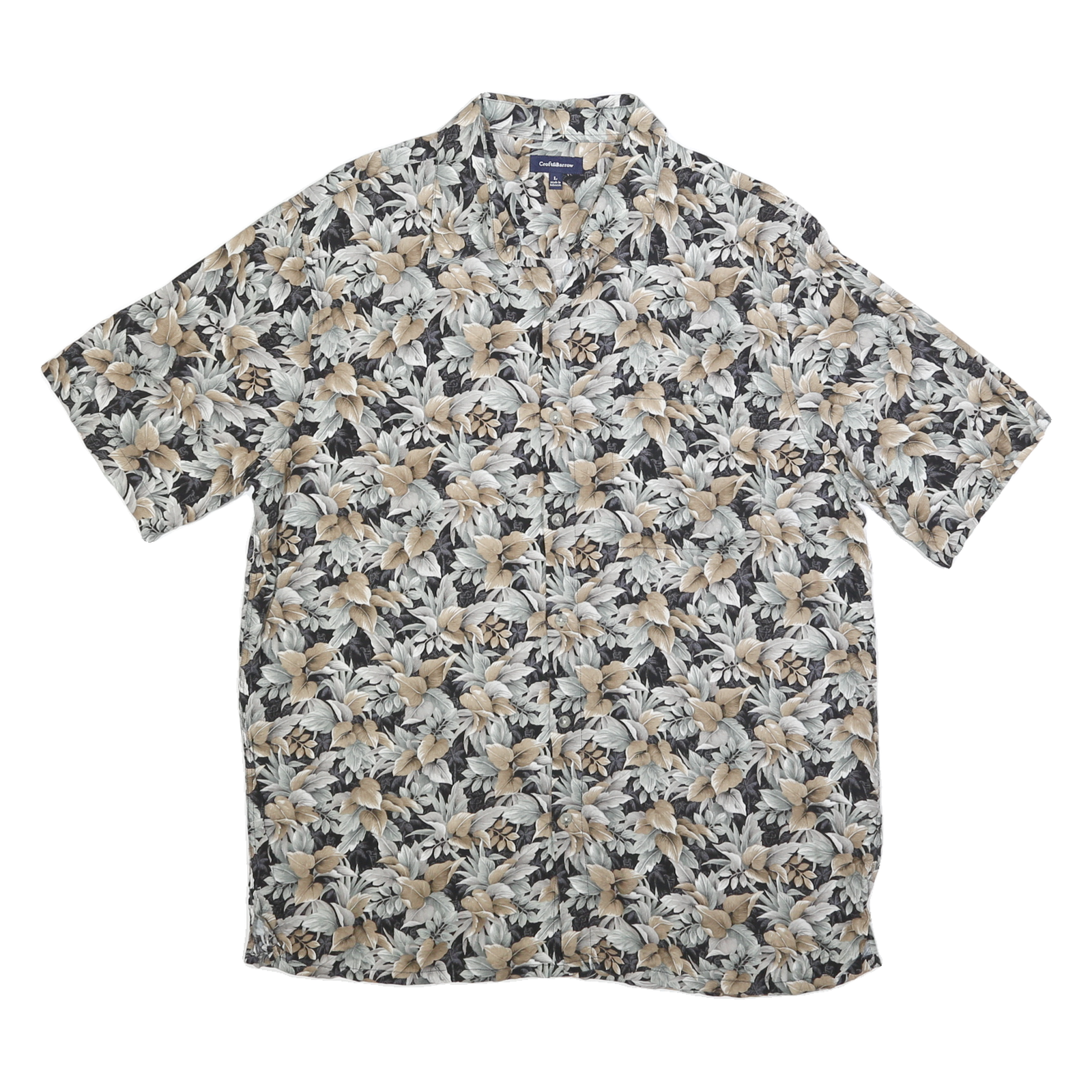 CROFT & BARROW Mens Black & Beige Floral Print Cotton Blend Shirt L Summer Refurbished - N/A refurbished available on Cerqular
