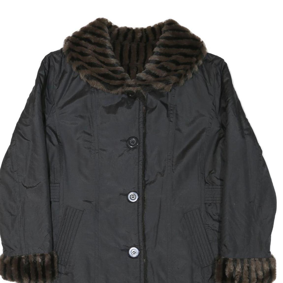 Womens Black Reversible Faux Fur Collar Button Jacket M Polyester Blend Classic Refurbished - N/A refurbished available on Cerqular