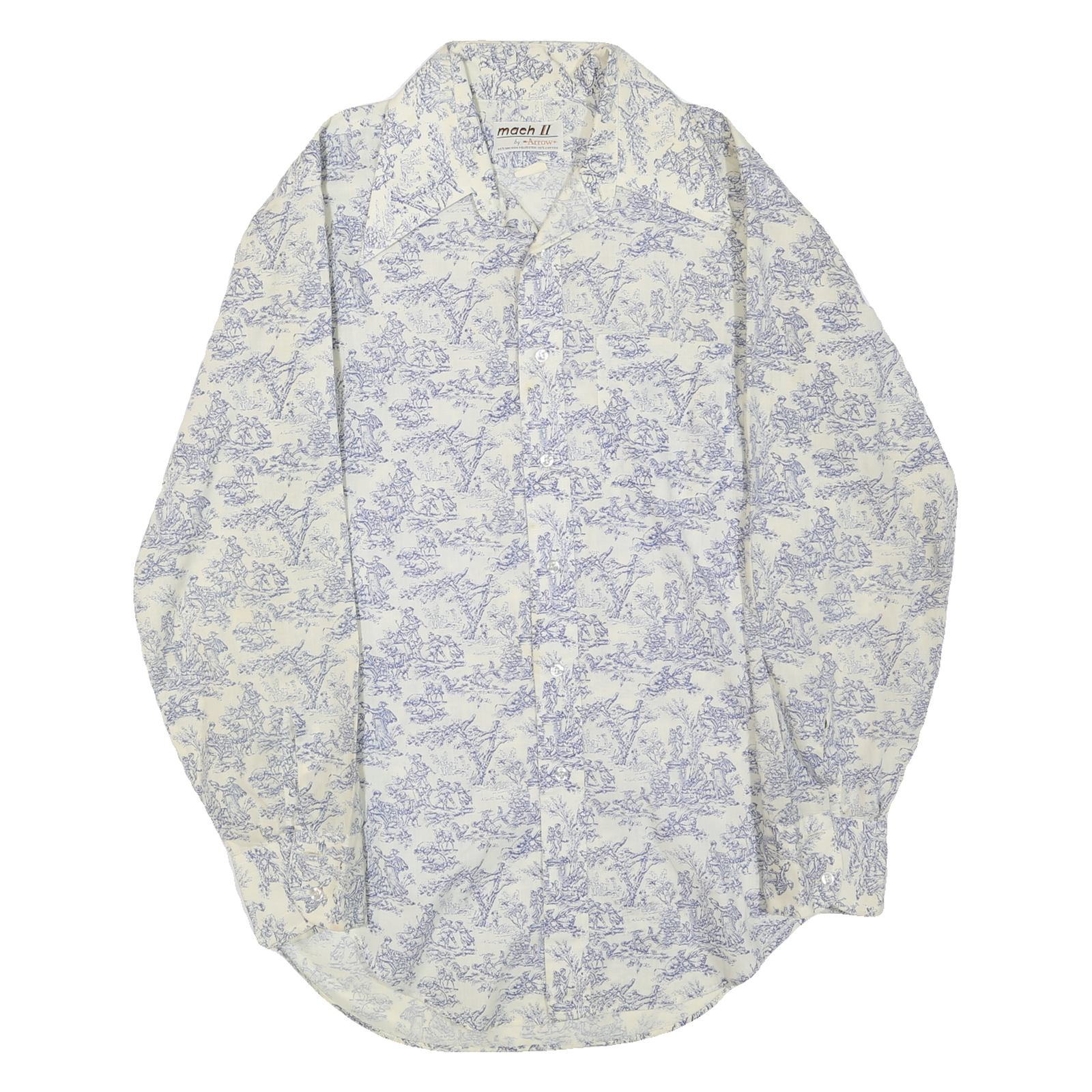 ARROW Mens White Blue Printed Shirt L Casual Long Sleeve Button Closure Refurbished - N/A refurbished available on Cerqular