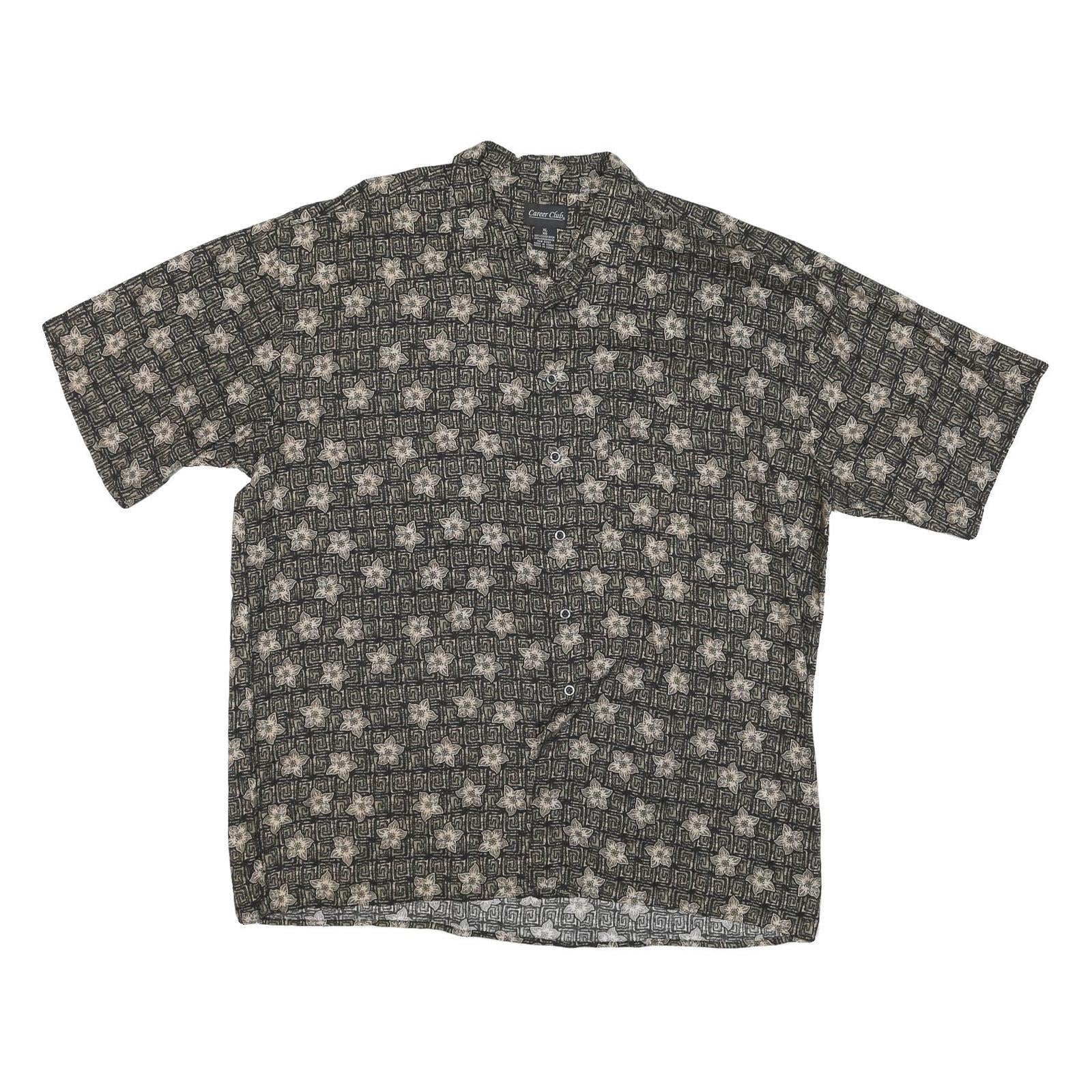 CAREER CLUB Mens Black & Cream Pattern Rayon Shirt XL Relaxed Fit Casual Short Refurbished - N/A refurbished available on Cerqular