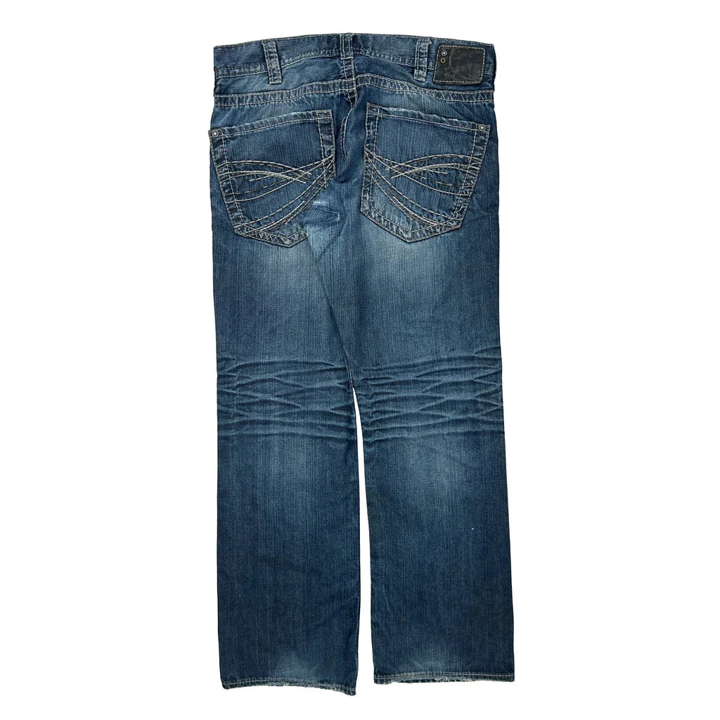 Silver Contrast Stitch Jeans - 34W 31L Blue Denim Refurbished - Thrifted (note: this is a term often used to describe second- refurbished available on Cerqular