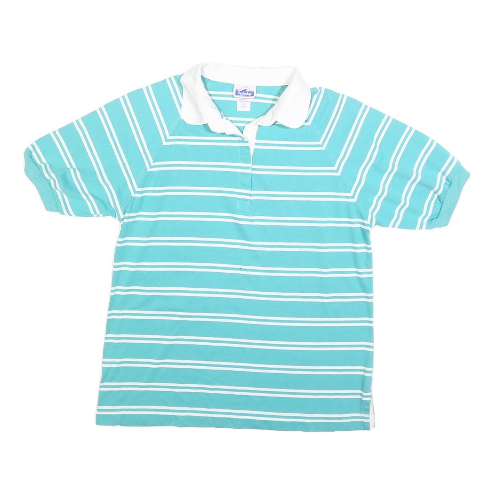 TADER BAY Womens Blue & White Striped Short Sleeve Polo Shirt M Cotton Blend Refurbished - N/A refurbished available on Cerqular