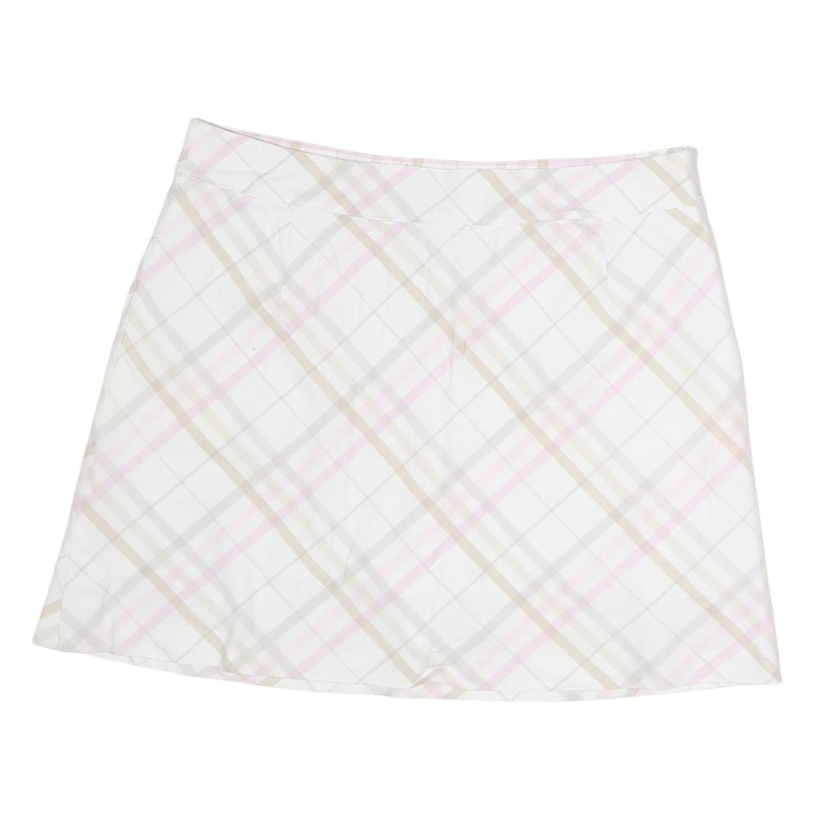 BURBERRY Womens White & Pink Cotton Pleated Mini Skirt UK 16 Classic Check Refurbished - N/A refurbished available on Cerqular