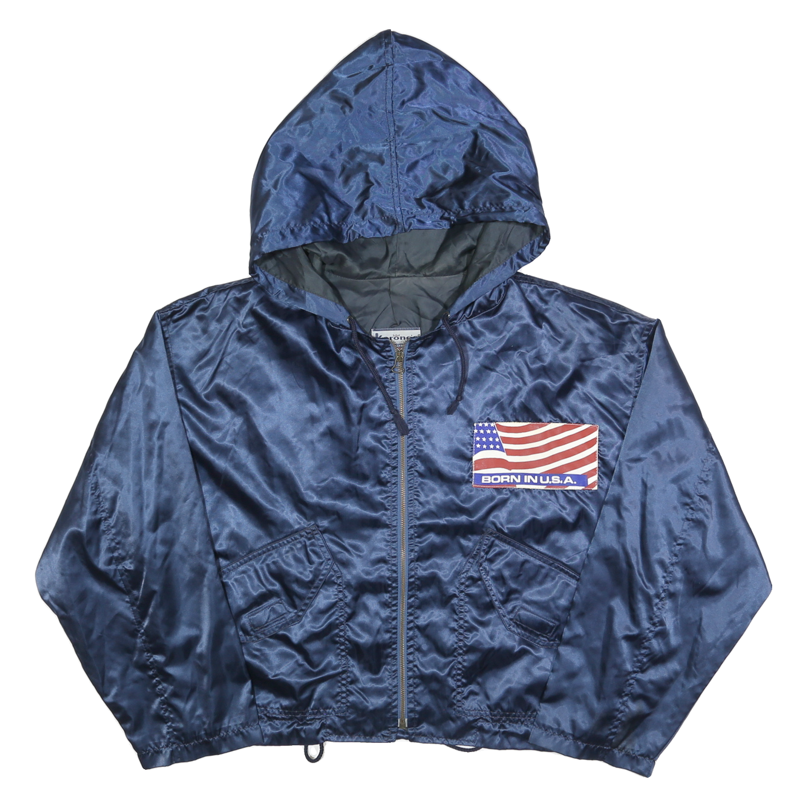 KORONES Womens Blue Polyester Jacket L Hooded Zip Plain Born In U.S.A. Refurbished - N/A refurbished available on Cerqular
