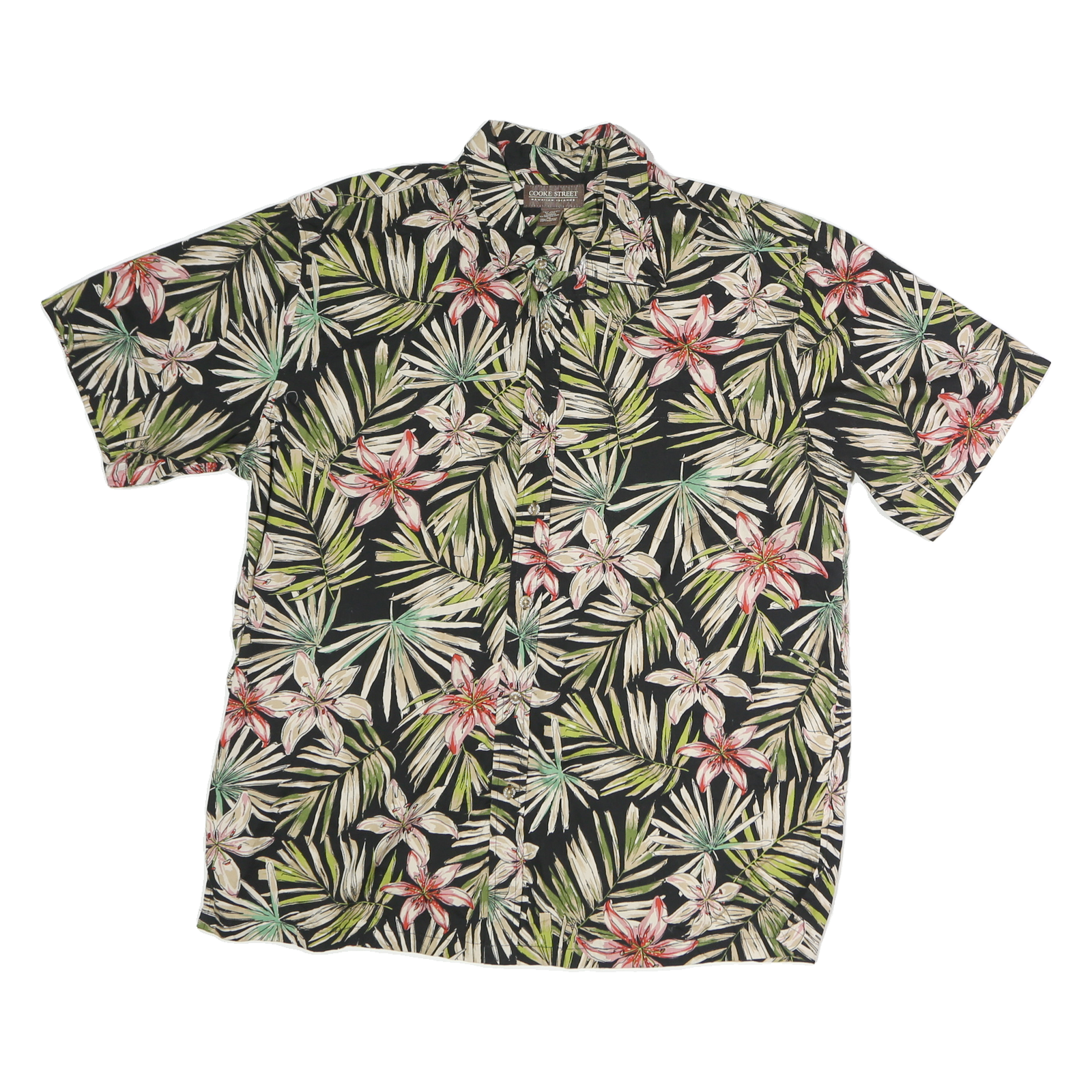 COOKE STREET Mens Black & Green Floral Cotton Shirt XL Summer Casual Button Refurbished - N/A refurbished available on Cerqular