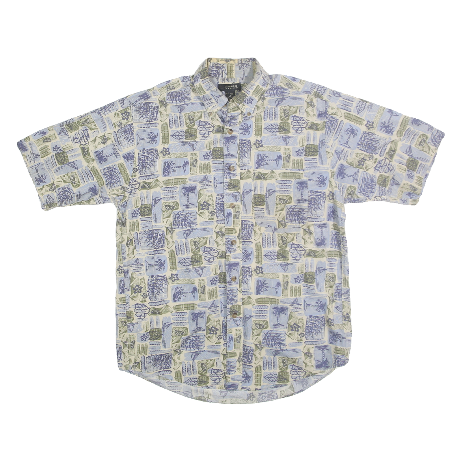 CAMBRIDGE CLASSICS Mens Cream & Blue Patterned Shirt Cotton M Short Sleeve Refurbished - N/A refurbished available on Cerqular