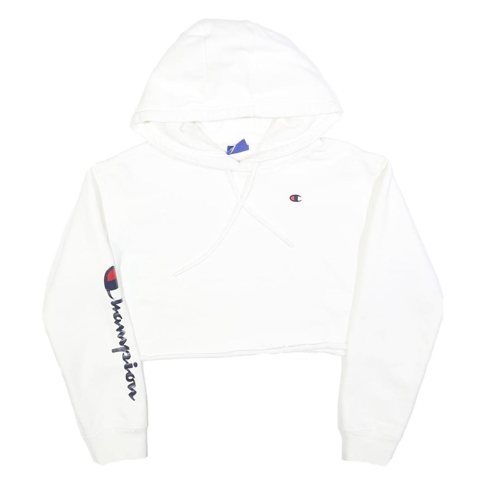 CHAMPION Womens White Crop Hoodie XS Champion Logo Sleeve Casual Refurbished - N/A refurbished available on Cerqular
