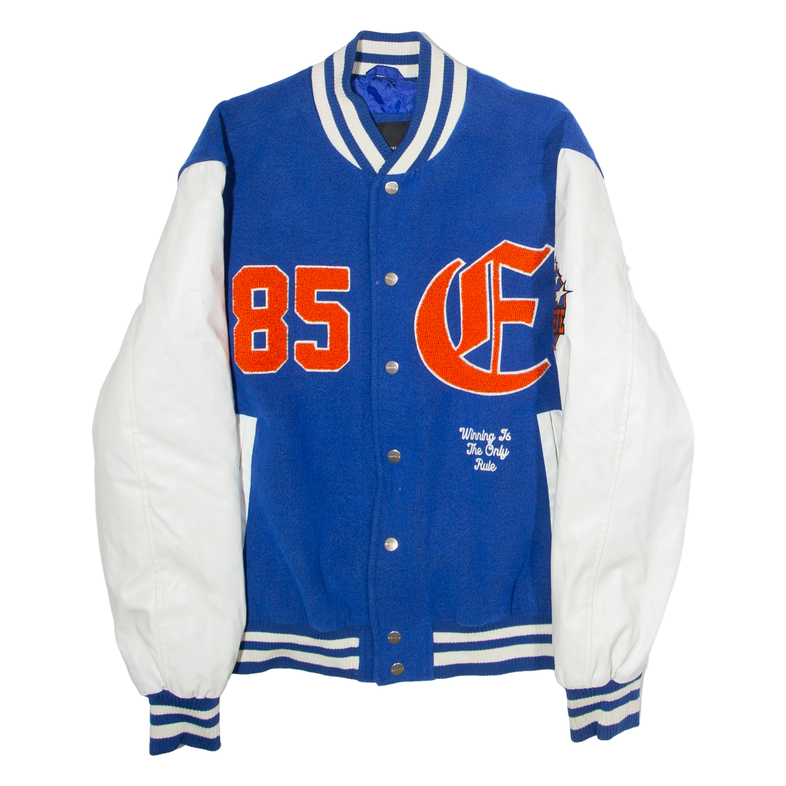 EIGHTY FIVE Mens Varsity Jacket Blue Faux Leather Colourblock M Refurbished - N/A refurbished available on Cerqular