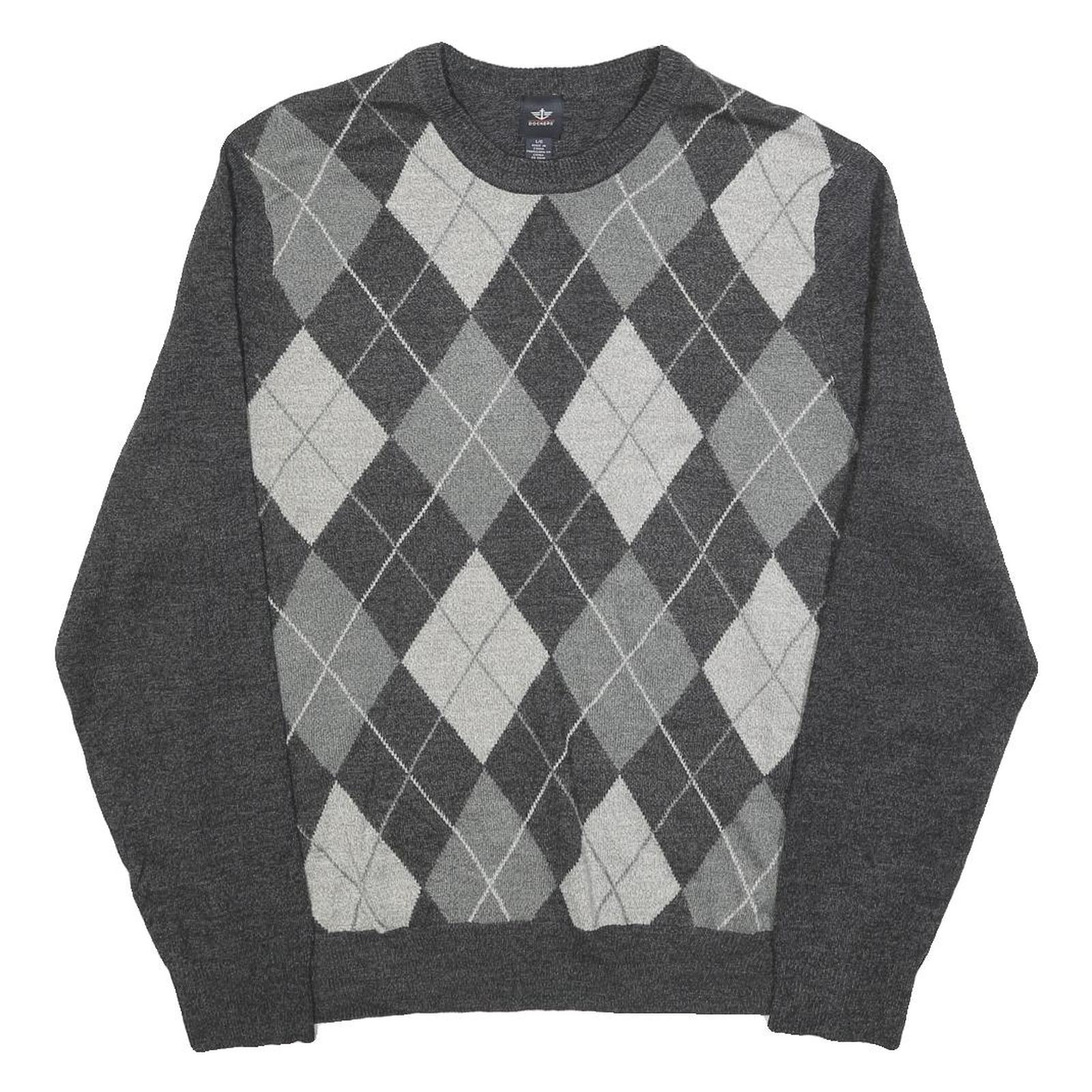 DOCKERS Mens Grey Patterned Acrylic Jumper Crew Neck Basic Knit L Casual Refurbished - N/A refurbished available on Cerqular