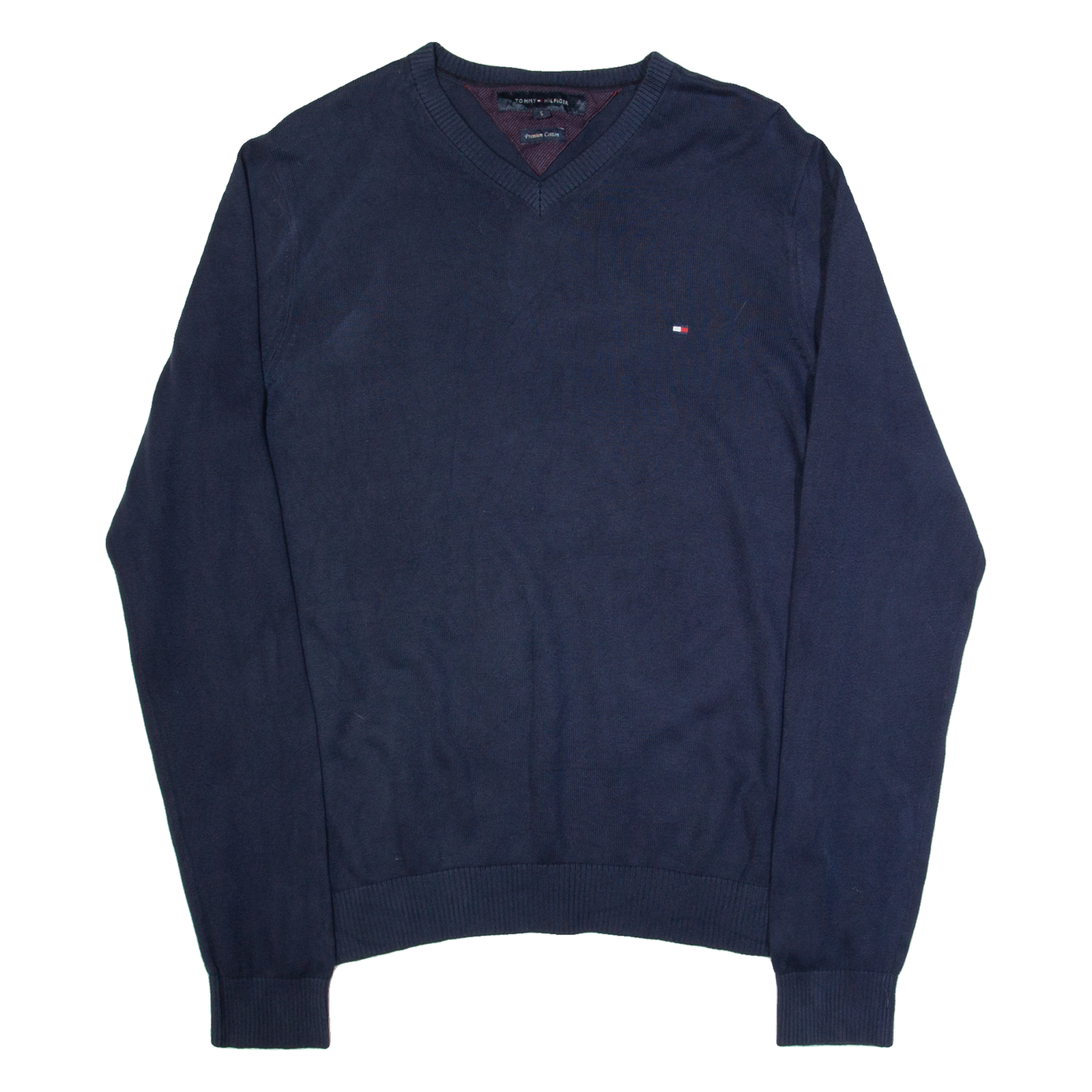 TOMMY HILFIGER Mens Jumper Blue V-Neck Tight Knit S Refurbished - N/A refurbished available on Cerqular