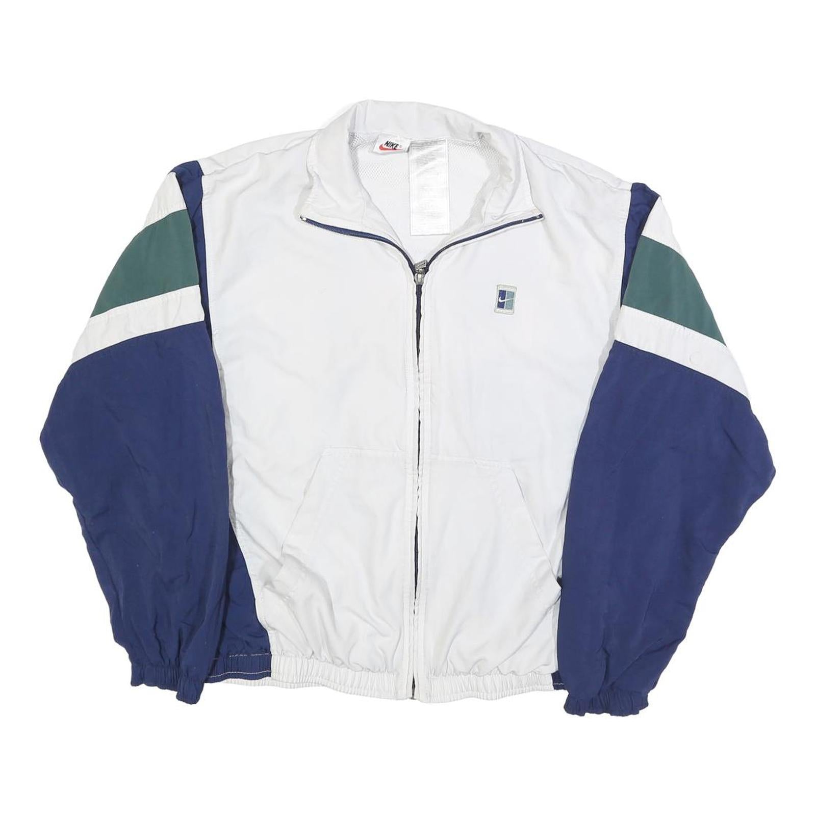 NIKE Mens White & Navy Colourblock Zip Jacket S Polyester Blend Retro Sportswear Refurbished - N/A refurbished available on Cerqular
