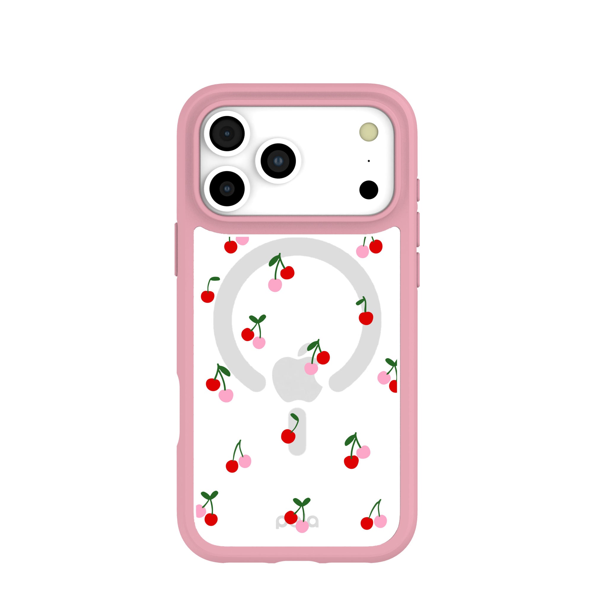 Clear Little Cherries iPhone 17 Pro Max Case With Petal Pink Ridge (MagSafe included) Refurbished - Pela Case refurbished available on Cerqular