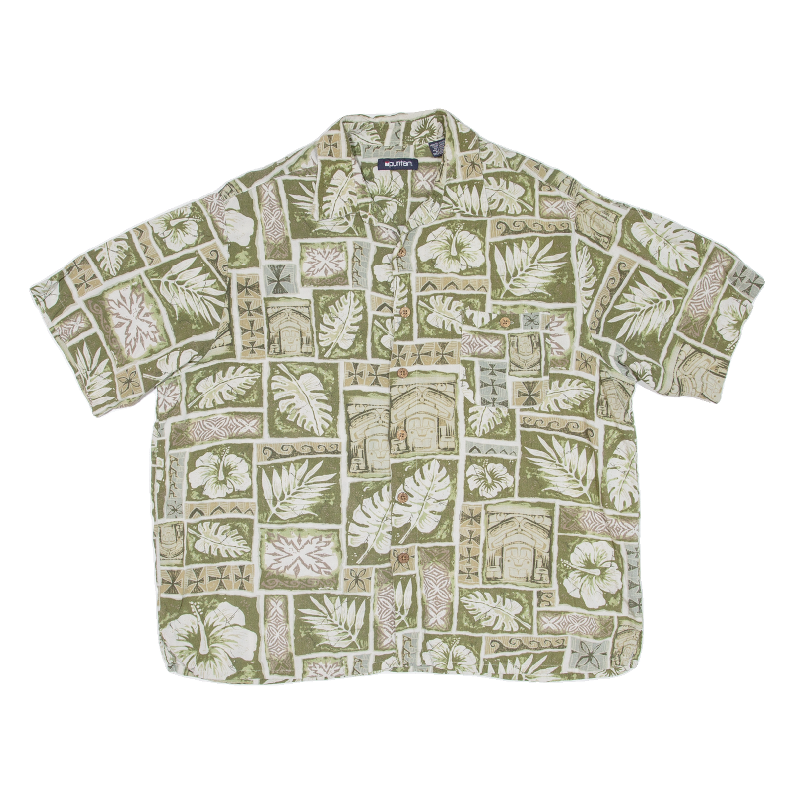 PURITAN Mens Hawaiian Shirt Green Floral XL Refurbished - N/A refurbished available on Cerqular