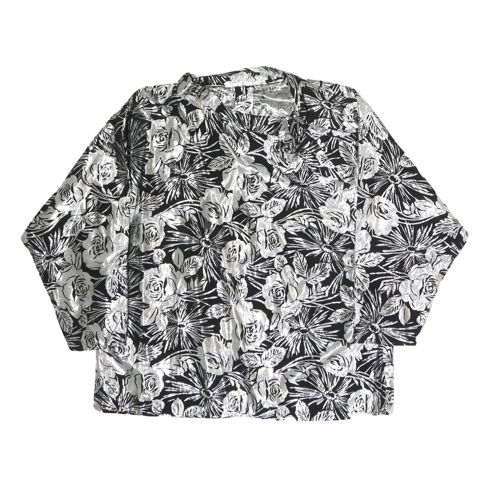 Womens Black & Silver Floral Printed Long Sleeve V-Neck Blouse L Polyester Refurbished - N/A refurbished available on Cerqular