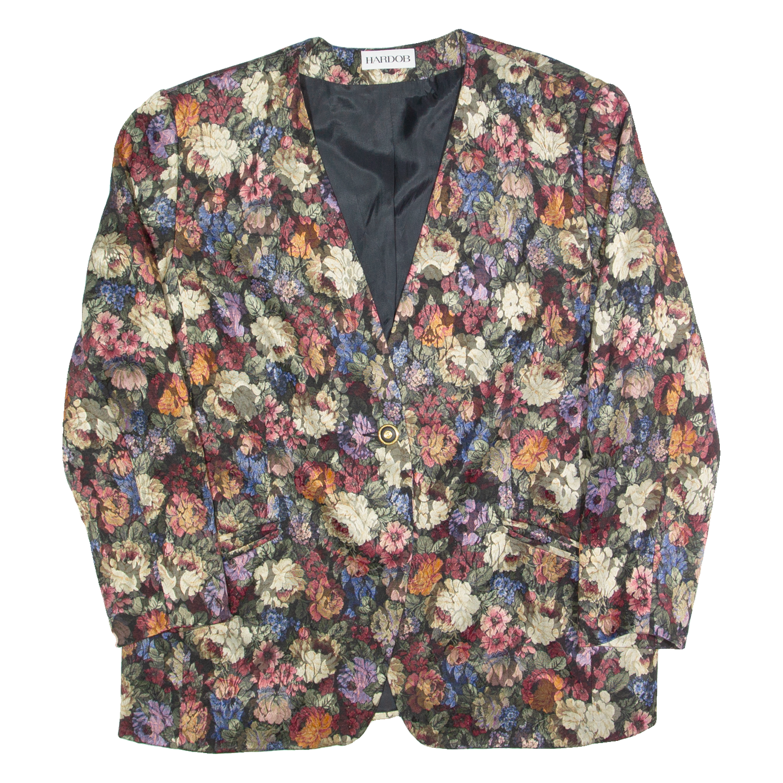 HARDOB Womens Blazer Jacket Black Viscose 90s Floral L Refurbished - N/A refurbished available on Cerqular