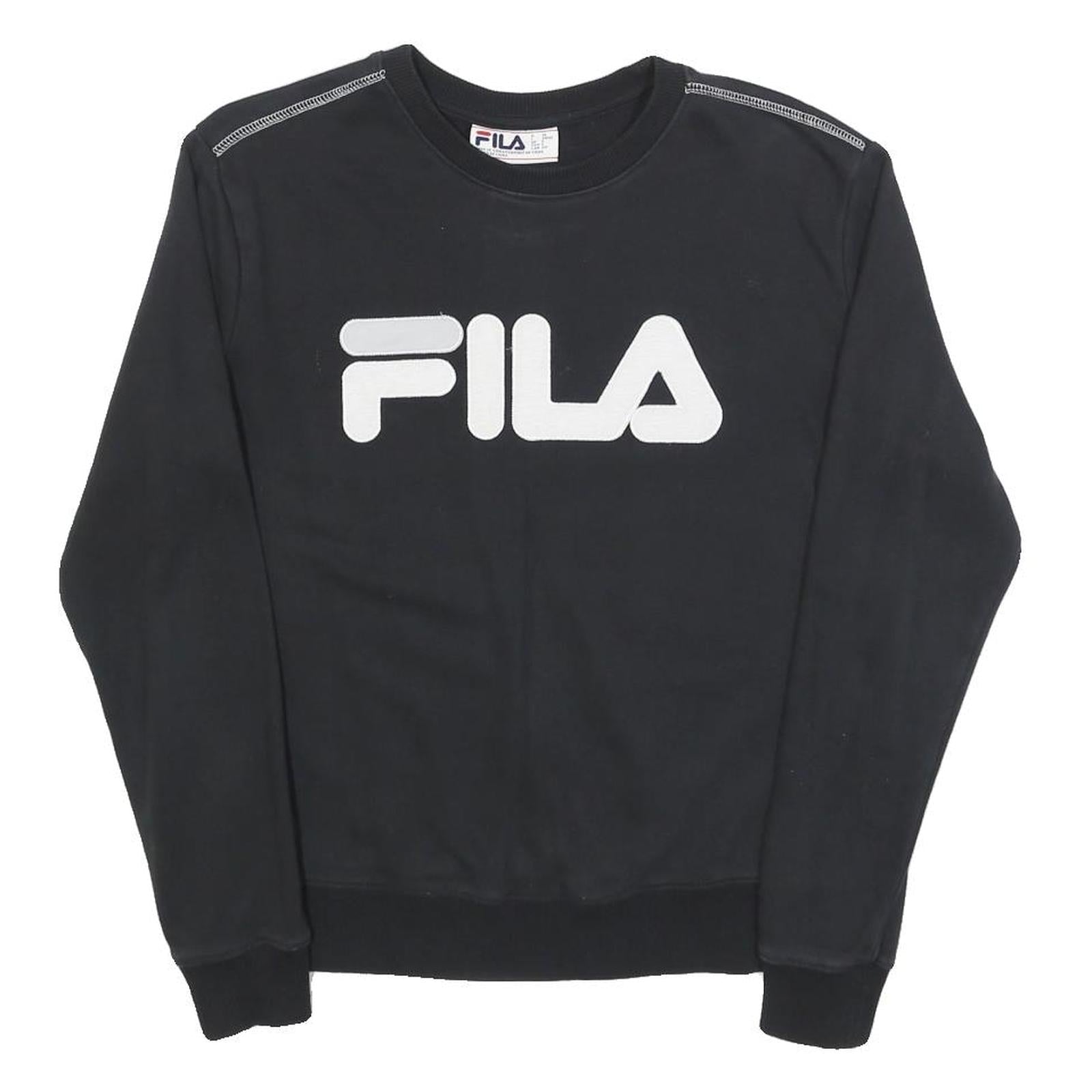 FILA Mens Black Cotton Blend Crew Neck Sweatshirt S Branded Logo Pullover Refurbished - N/A refurbished available on Cerqular