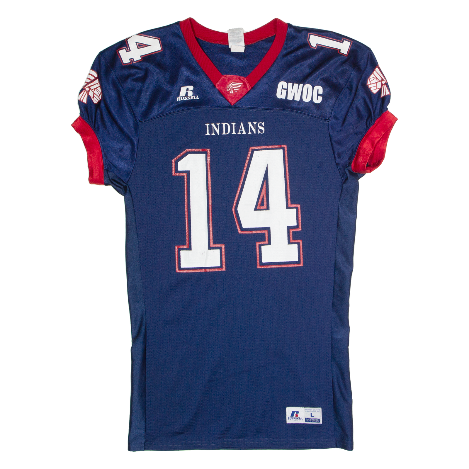 RUSSELL ATHLETIC Indians #14 American Football Mens Jersey Blue USA V-Neck M Refurbished - N/A refurbished available on Cerqular