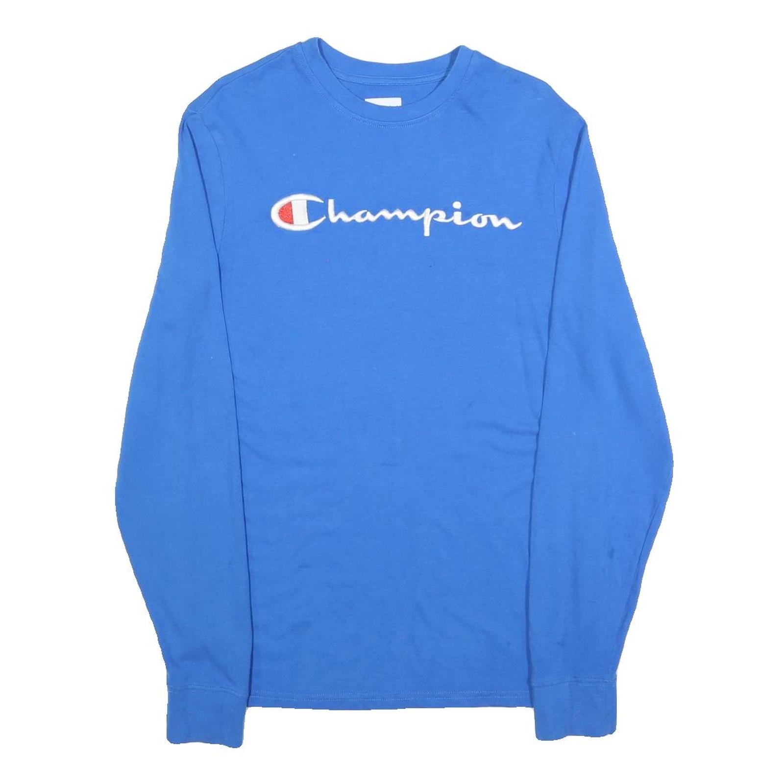 CHAMPION Mens Blue Long Sleeve Crew Neck Graphic T-Shirt S Cotton Blend Refurbished - N/A refurbished available on Cerqular