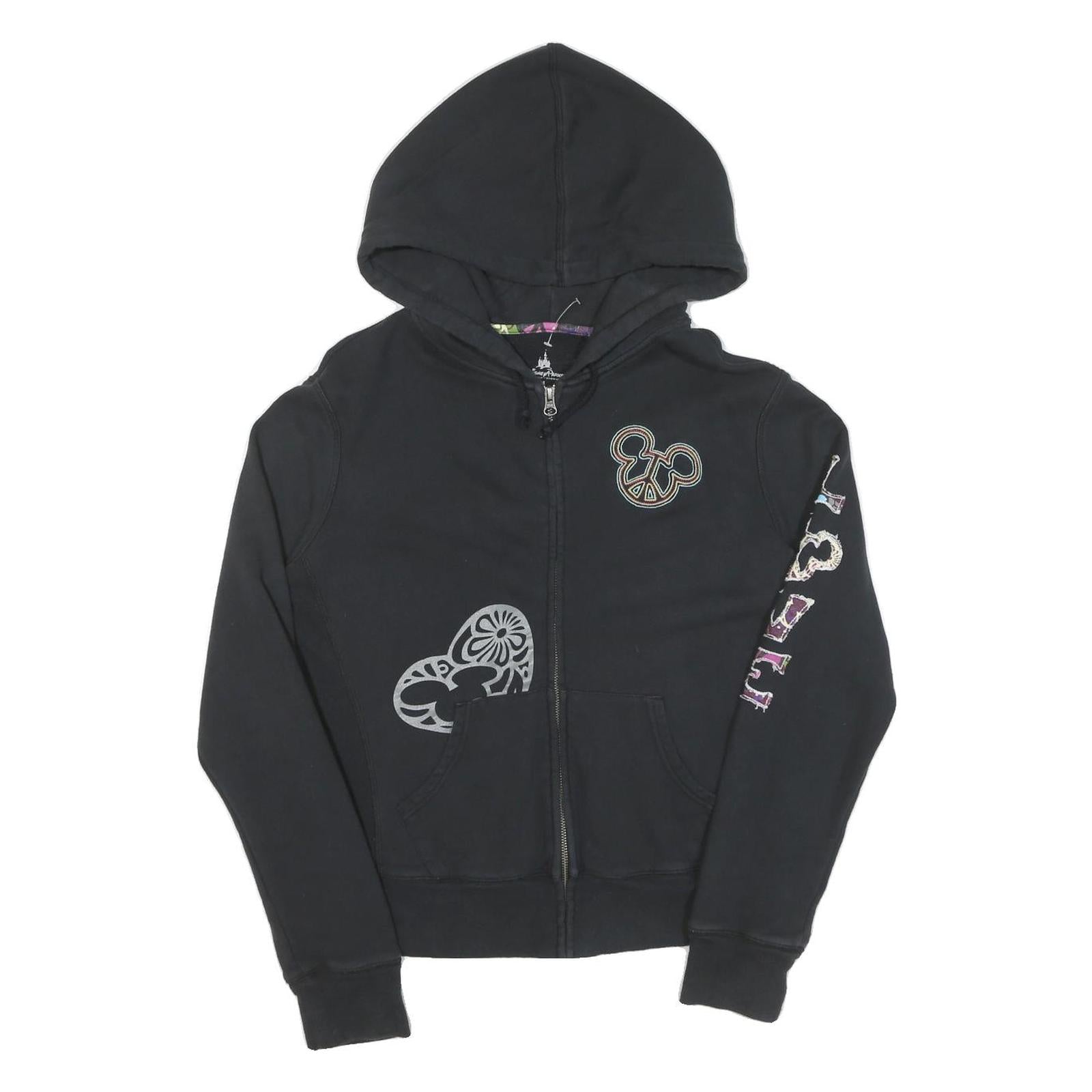 DISNEY Womens Black Cotton Zip Hoodie M Mickey Mouse Print Casual Refurbished - N/A refurbished available on Cerqular