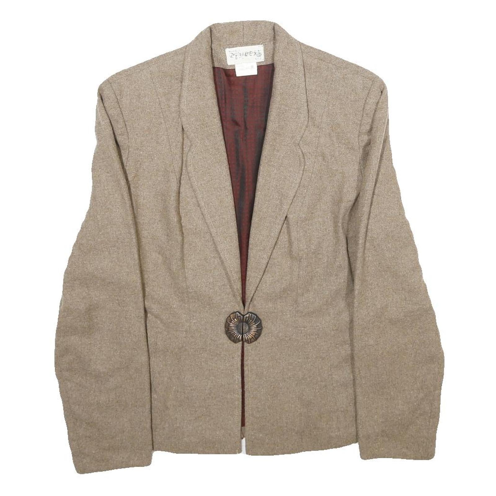 BRAZILIA Womens Beige Wool Jacket S Button Plain Classic Tailored Stylish Refurbished - N/A refurbished available on Cerqular