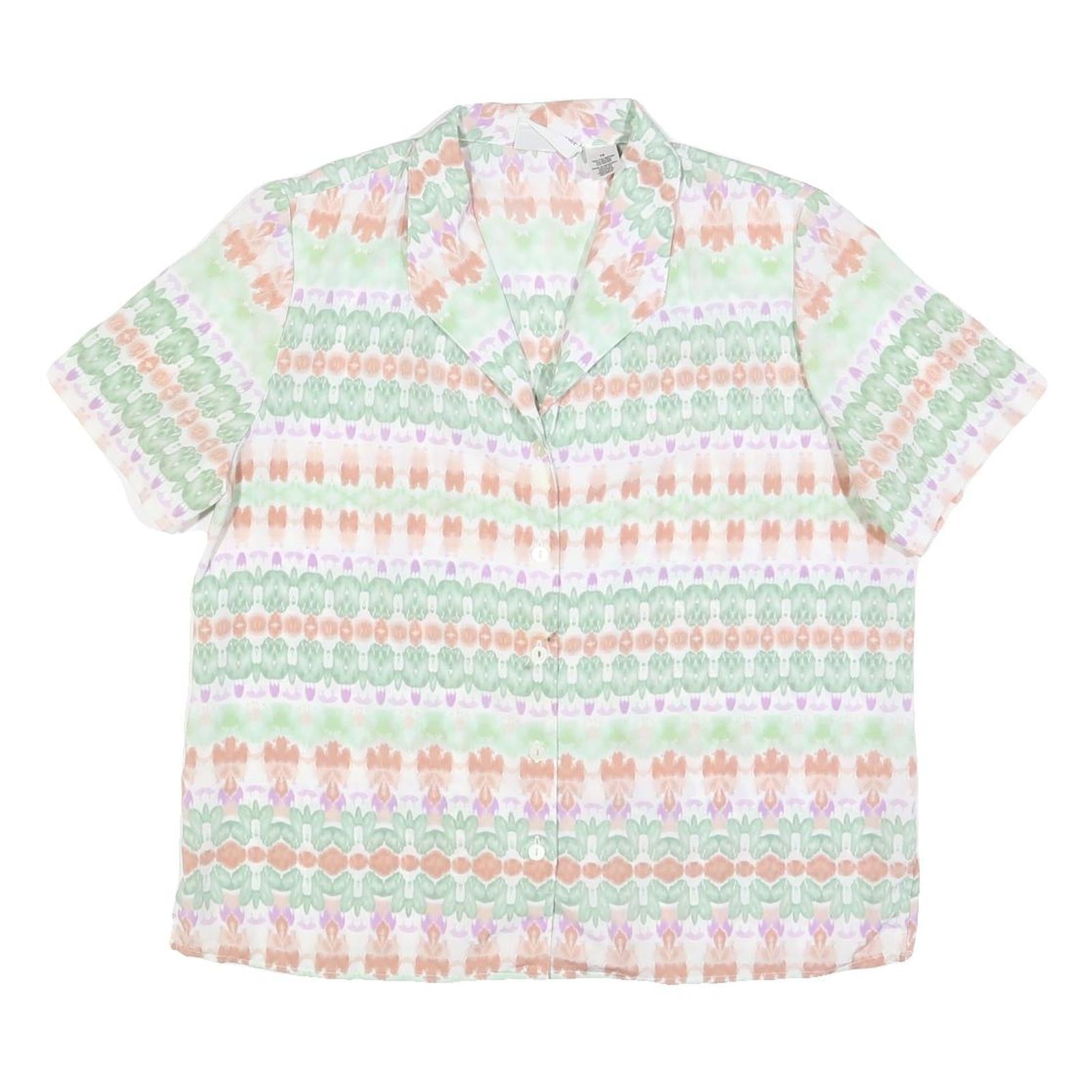 ALFRED DUNNER Womens Cream & Green Printed Short Sleeve Shirt UK 14 Lightweight Refurbished - N/A refurbished available on Cerqular
