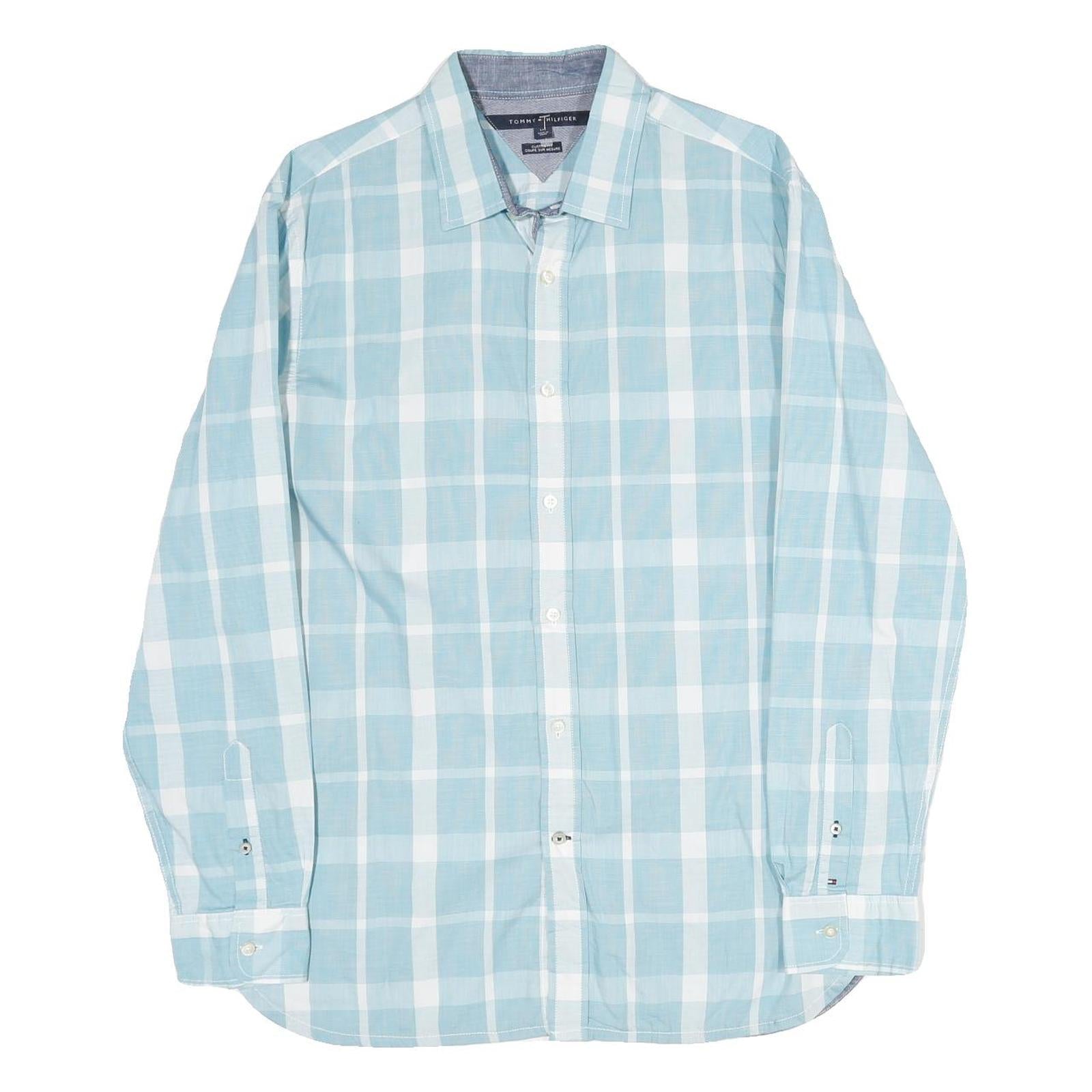 TOMMY HILFIGER Mens Blue & White Check Shirt L Cotton Long Sleeve Button Collar Refurbished - N/A refurbished available on Cerqular