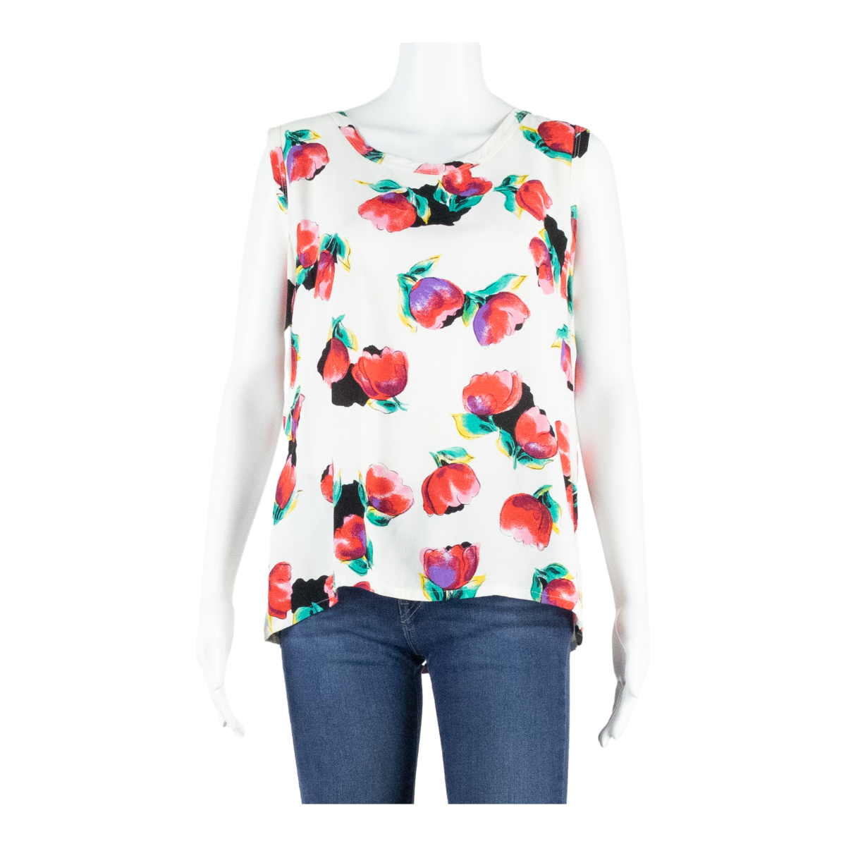 Womens Printed Top White Sleeveless Floral L Refurbished - N/A refurbished available on Cerqular