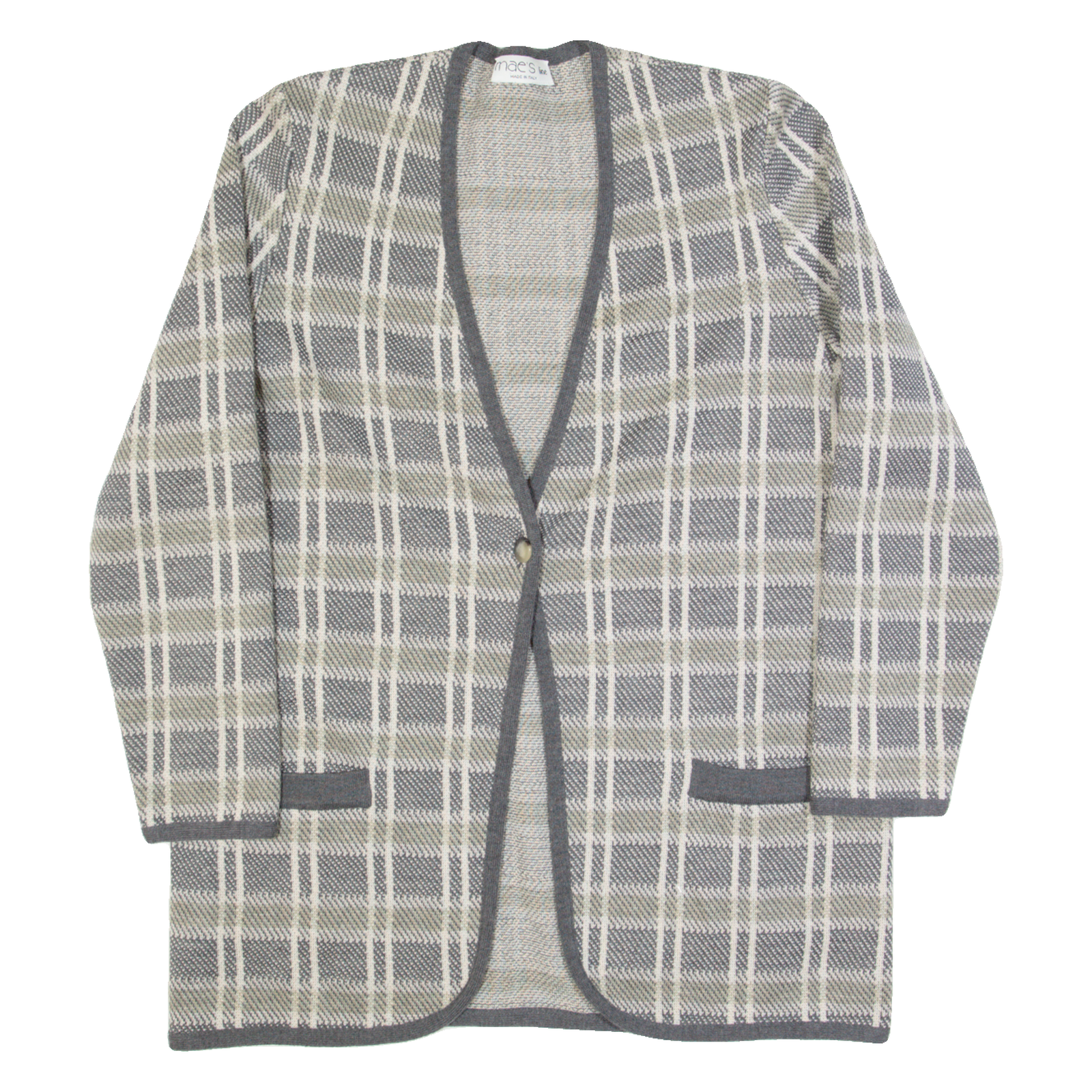 MAE'S LINE Womens Jacket Grey Wool 90s Check L Refurbished - N/A refurbished available on Cerqular