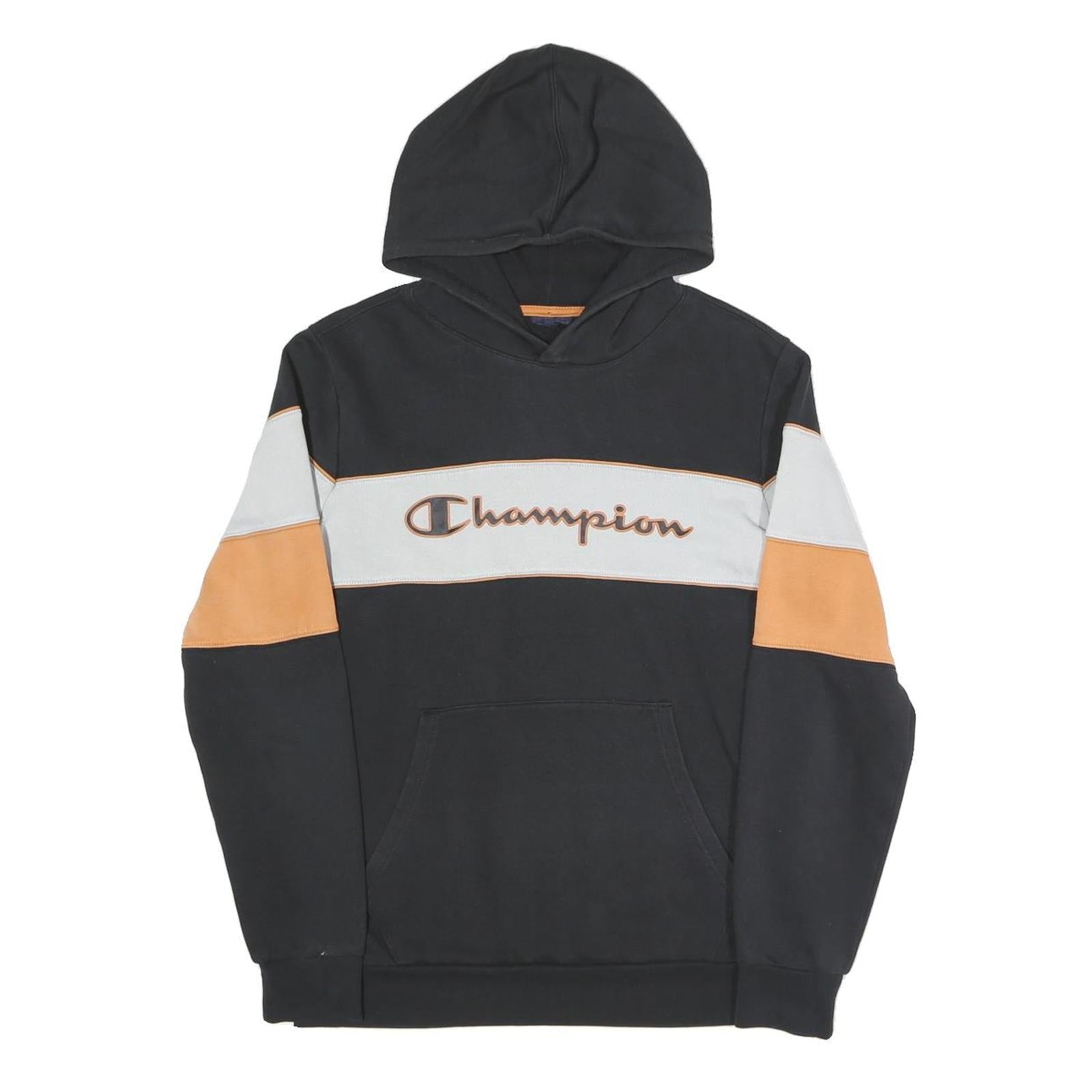 CHAMPION Mens Black & Orange Panel Logo Pullover Hoodie S Cotton Blend Refurbished - N/A refurbished available on Cerqular