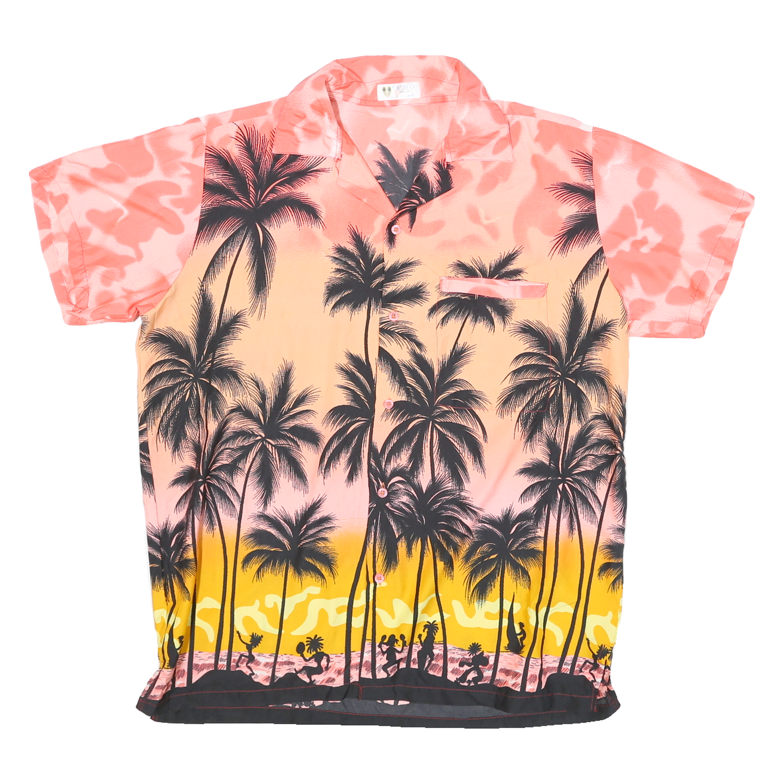 VHO Mens Pink & Yellow Hawaiian Shirt L Tropical Palm Tree Print Summer Refurbished - N/A refurbished available on Cerqular