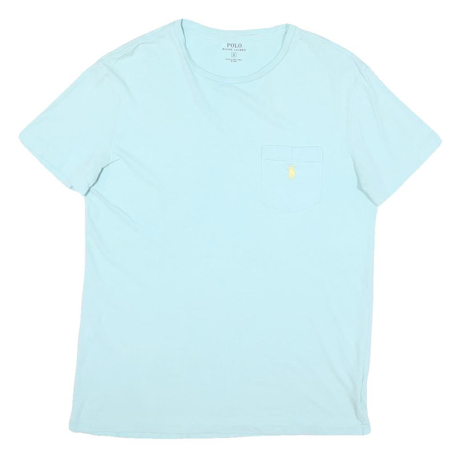 POLO RALPH LAUREN Womens Light Blue & Yellow Pocket T-Shirt S Short Sleeve Crew Refurbished - N/A refurbished available on Cerqular
