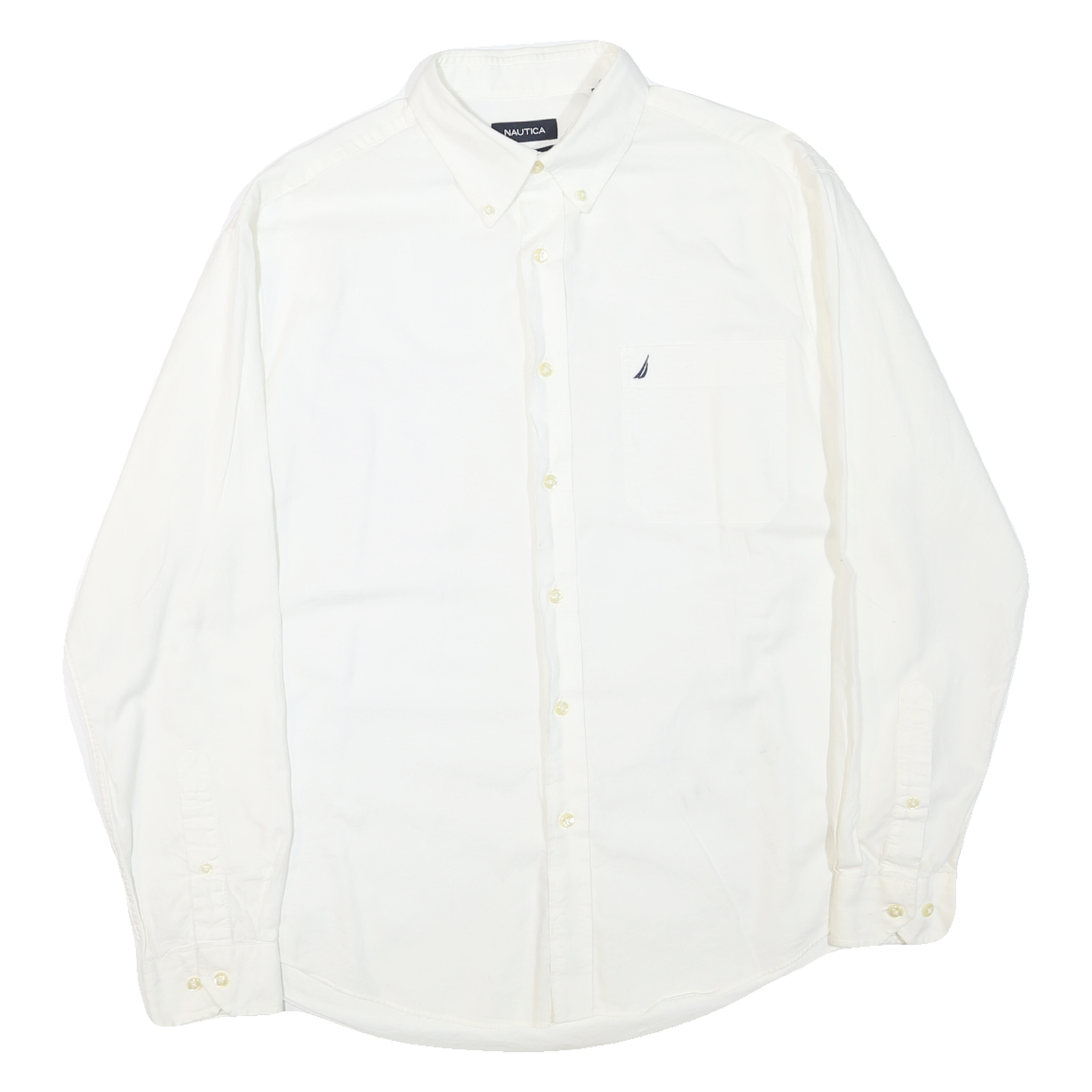 NAUTICA Mens White Button-Down Shirt L Classic Cotton Blend Long Sleeve Refurbished - N/A refurbished available on Cerqular